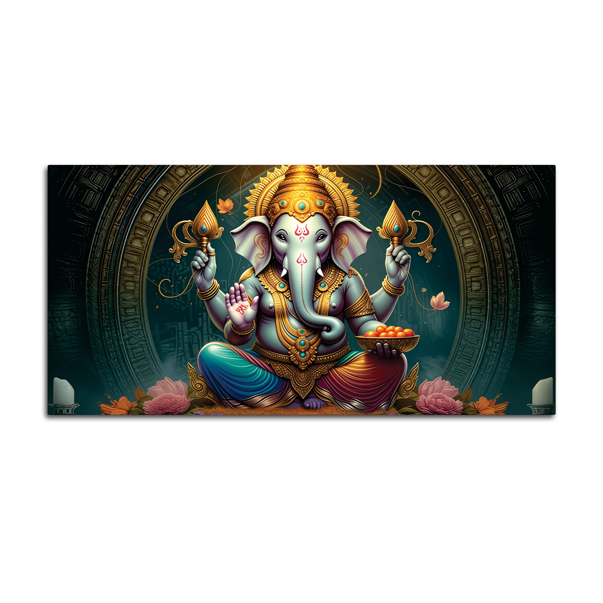 Royal Temple Inspired Lord Shri Ganeshji Canvas Wall Art Painting for Home & Office – Elegant Spiritual Wall Décor - Image 4