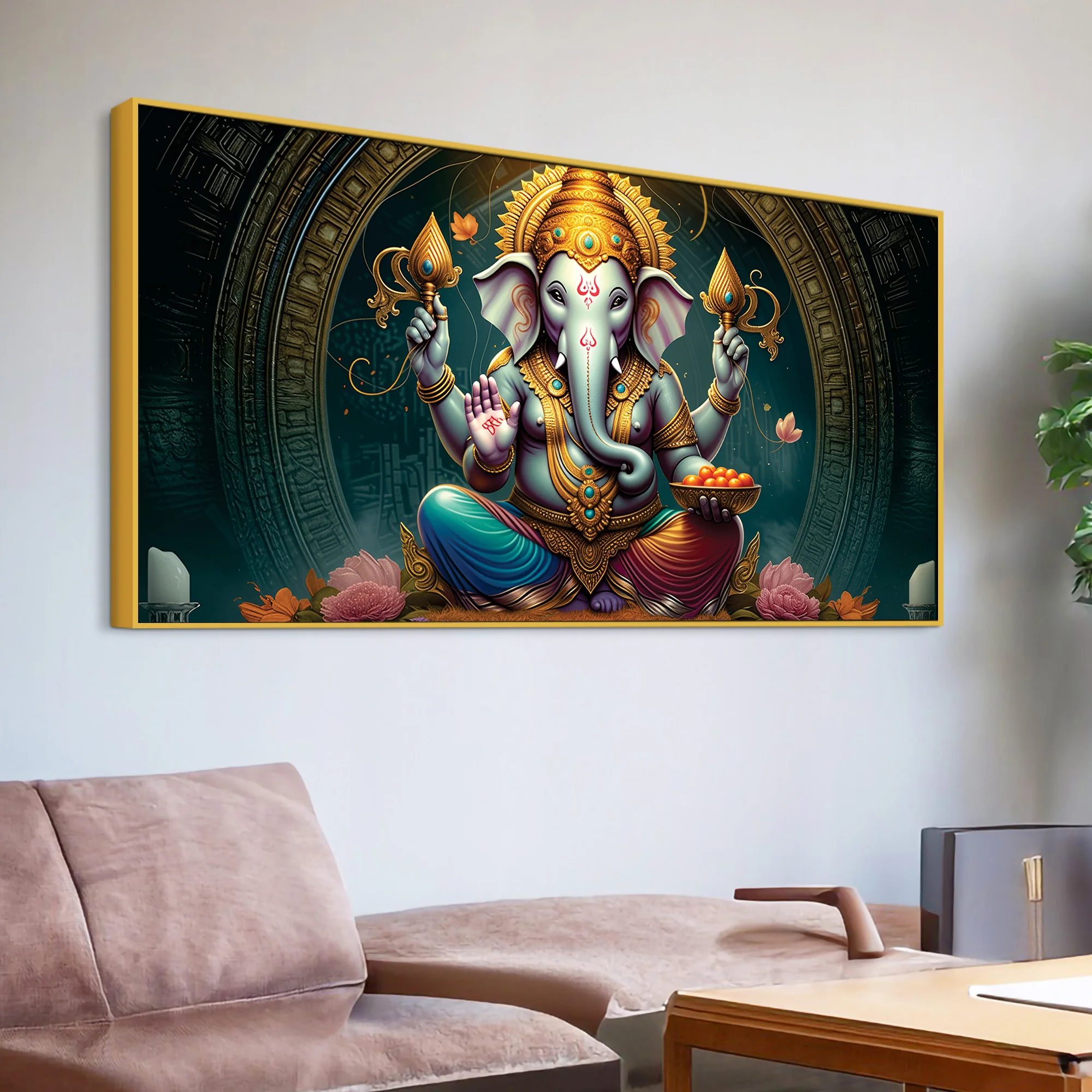 Royal Temple Inspired Lord Shri Ganeshji Canvas Wall Art Painting for Home & Office – Elegant Spiritual Wall Décor - Image 5