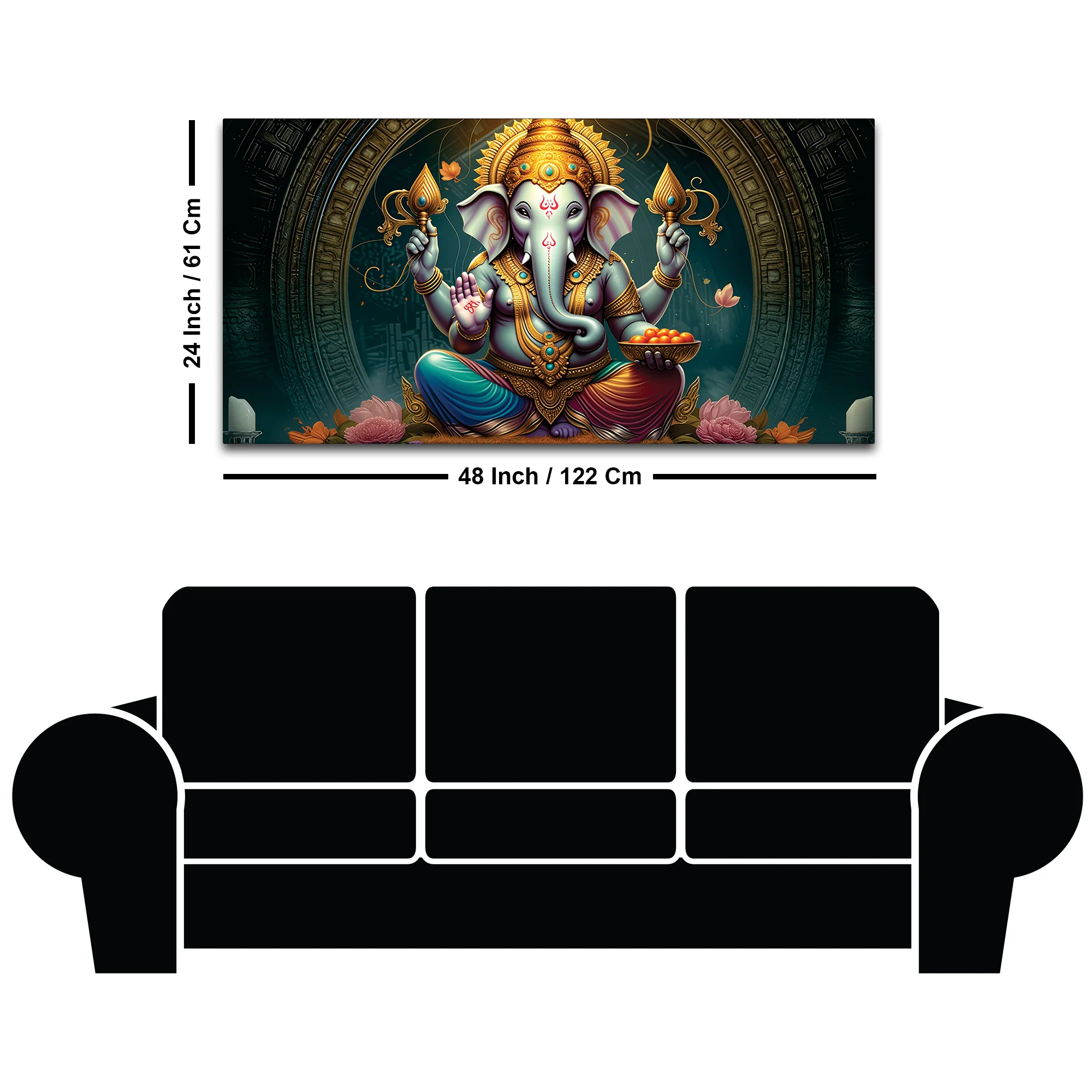 Royal Temple Inspired Lord Shri Ganeshji Canvas Wall Art Painting for Home & Office – Elegant Spiritual Wall Décor - Image 8