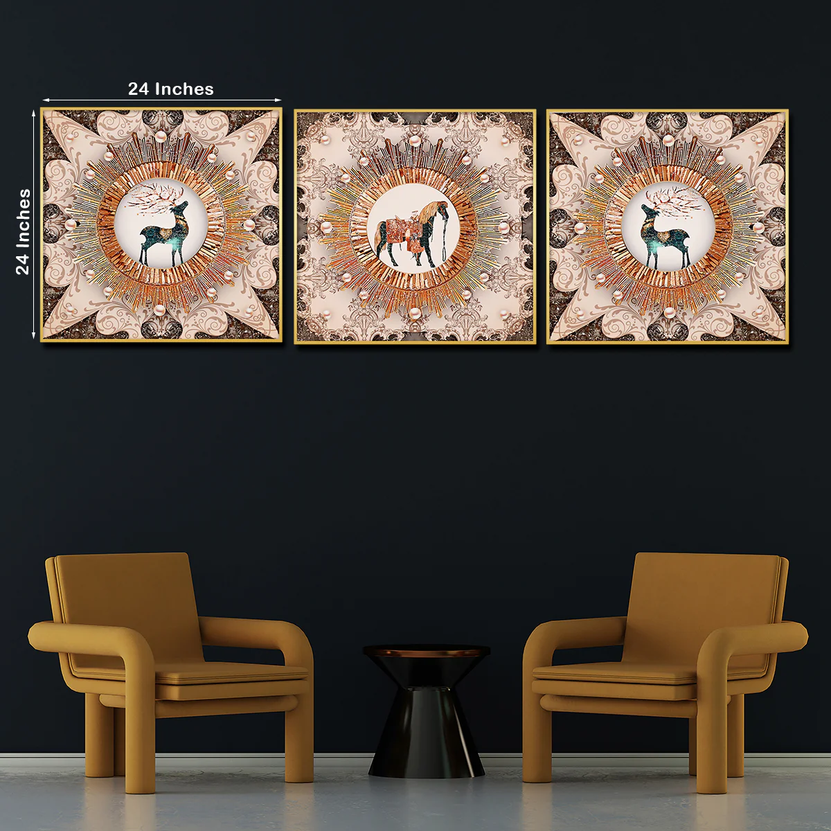 Royal Wild Family Horse Framed Crystal Glass Set of 3 Painting - Image 5