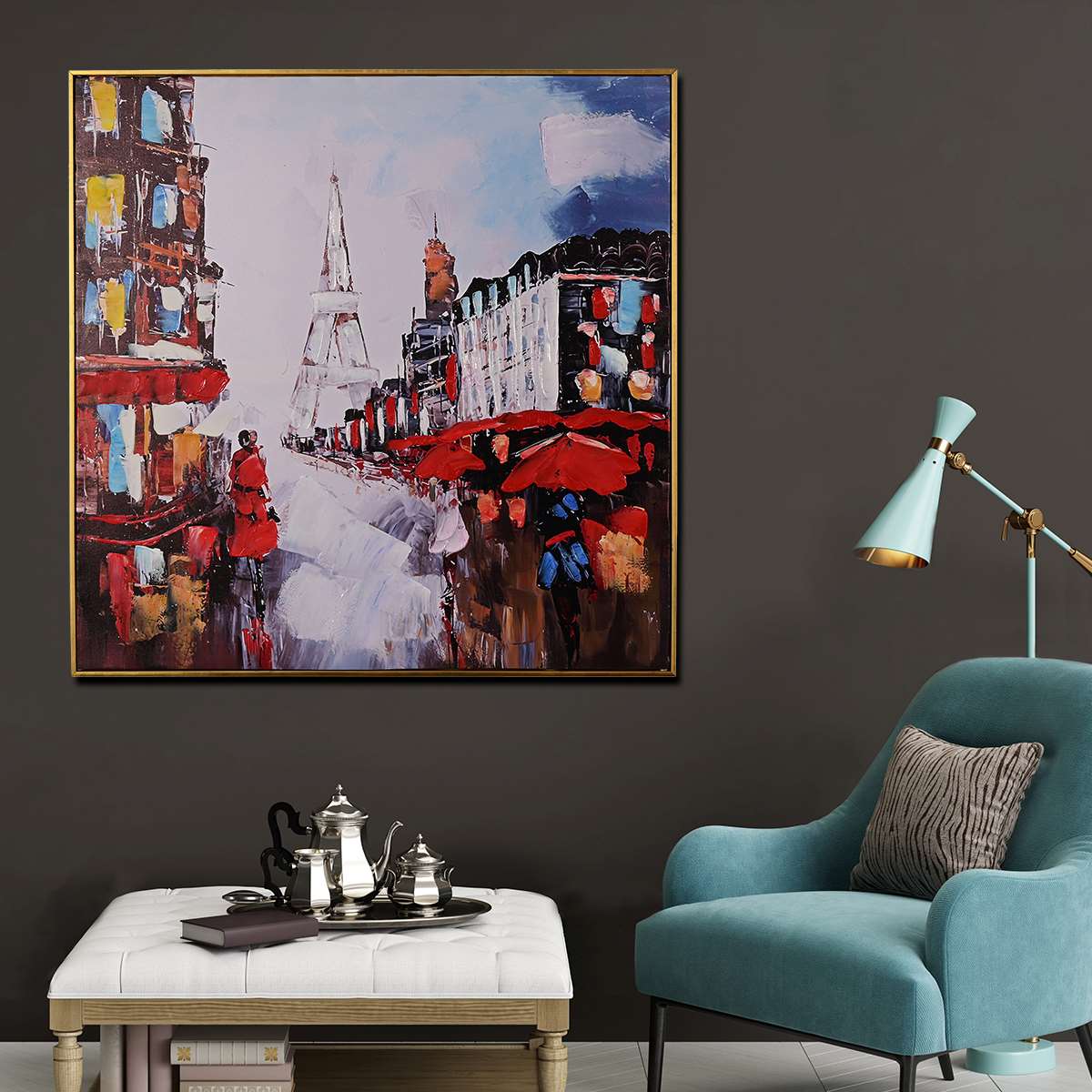 Rue de Paris Hand Painted Wall Painting with Floating Frame - Image 2