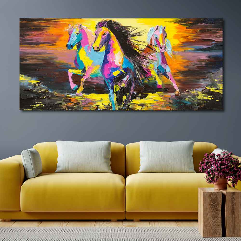 Running Horses Abstract Art Premium Canvas Wall Painting - Image 2