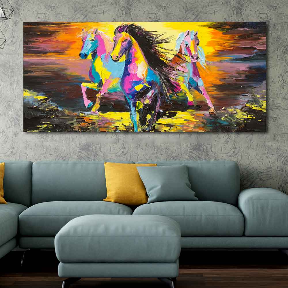 Running Horses Abstract Art Premium Canvas Wall Painting - Image 3