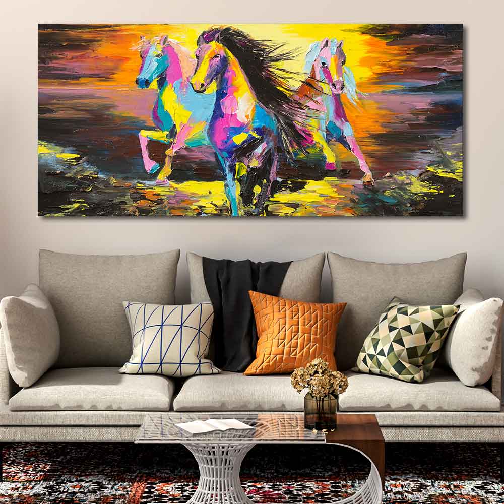 Running Horses Abstract Art Premium Canvas Wall Painting - Image 4