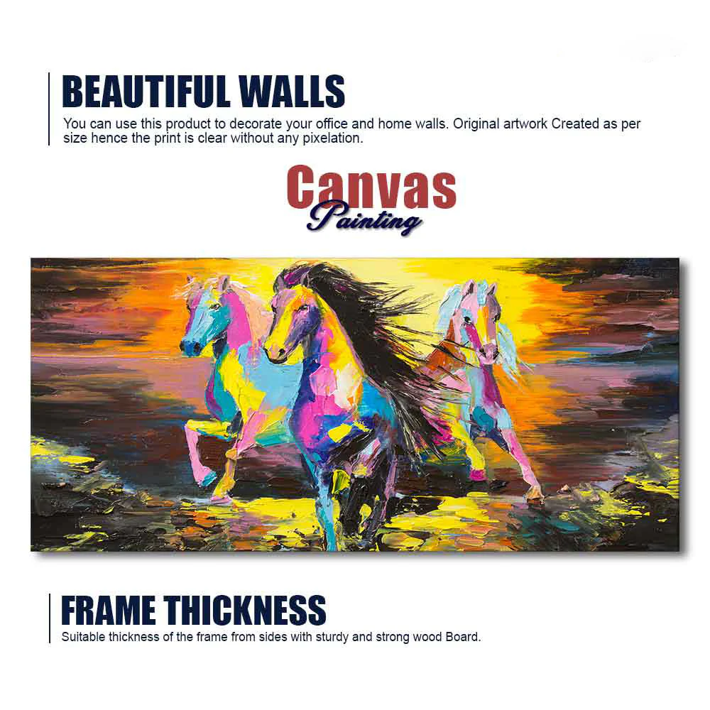 Running Horses Abstract Art Premium Canvas Wall Painting - Image 6