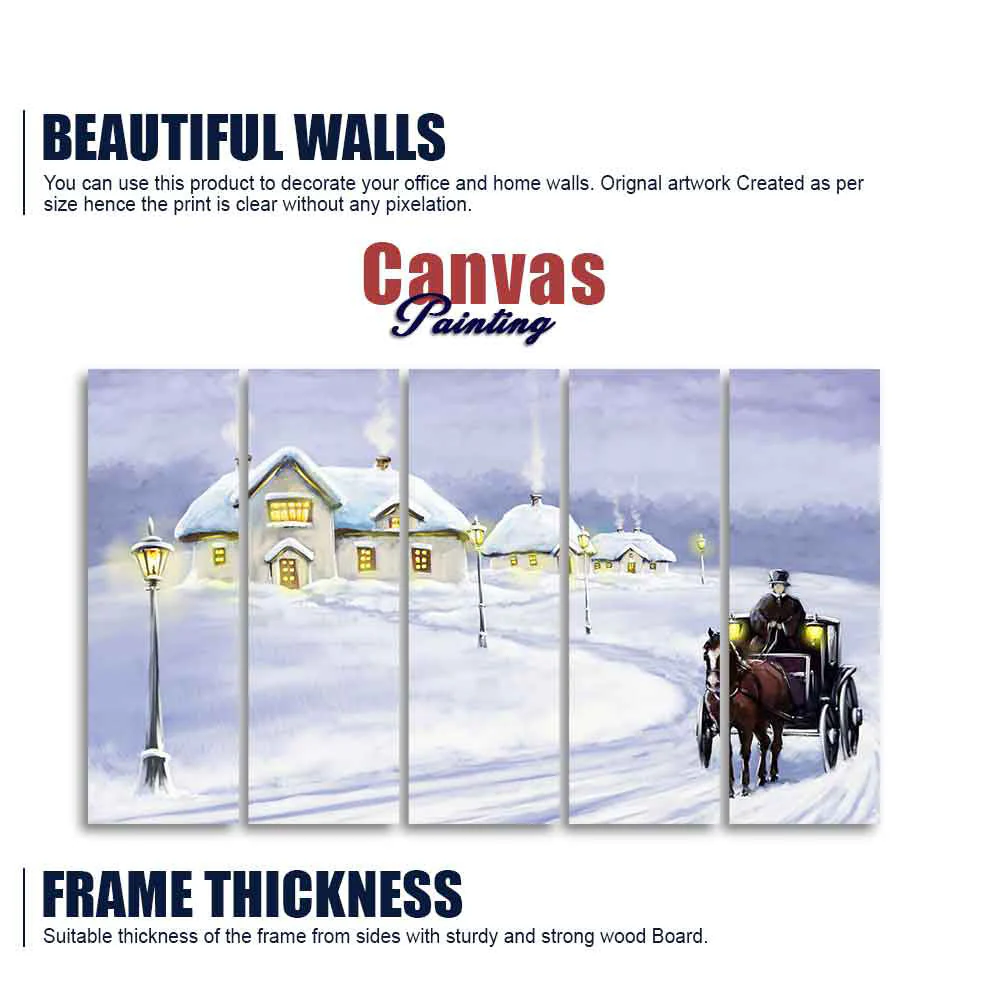 Rural Landscape in Winters Wall Painting of Five Pieces - Image 5