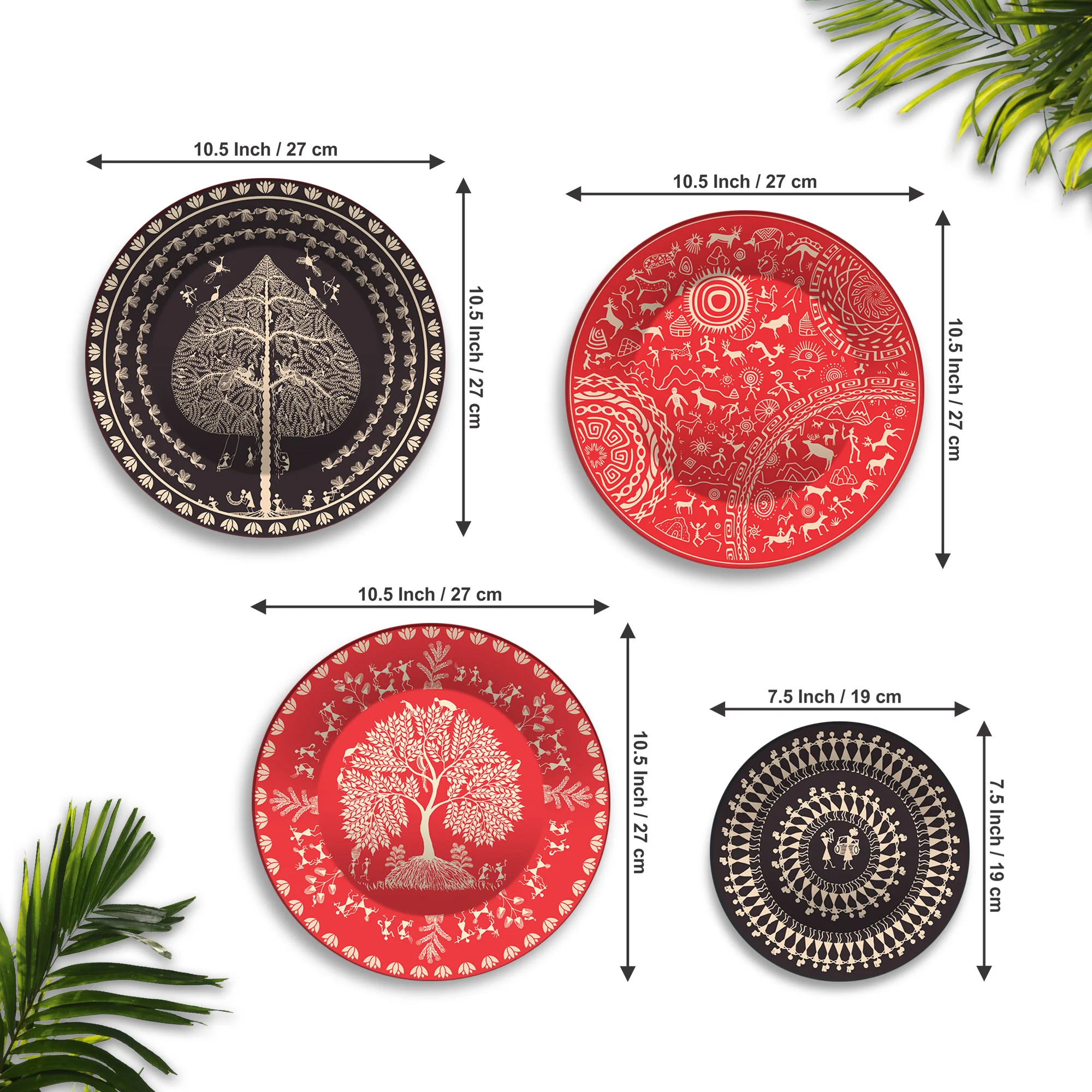 Rustic Elegance Warli Art Premium Wall Plates Painting Set of Four - Image 6