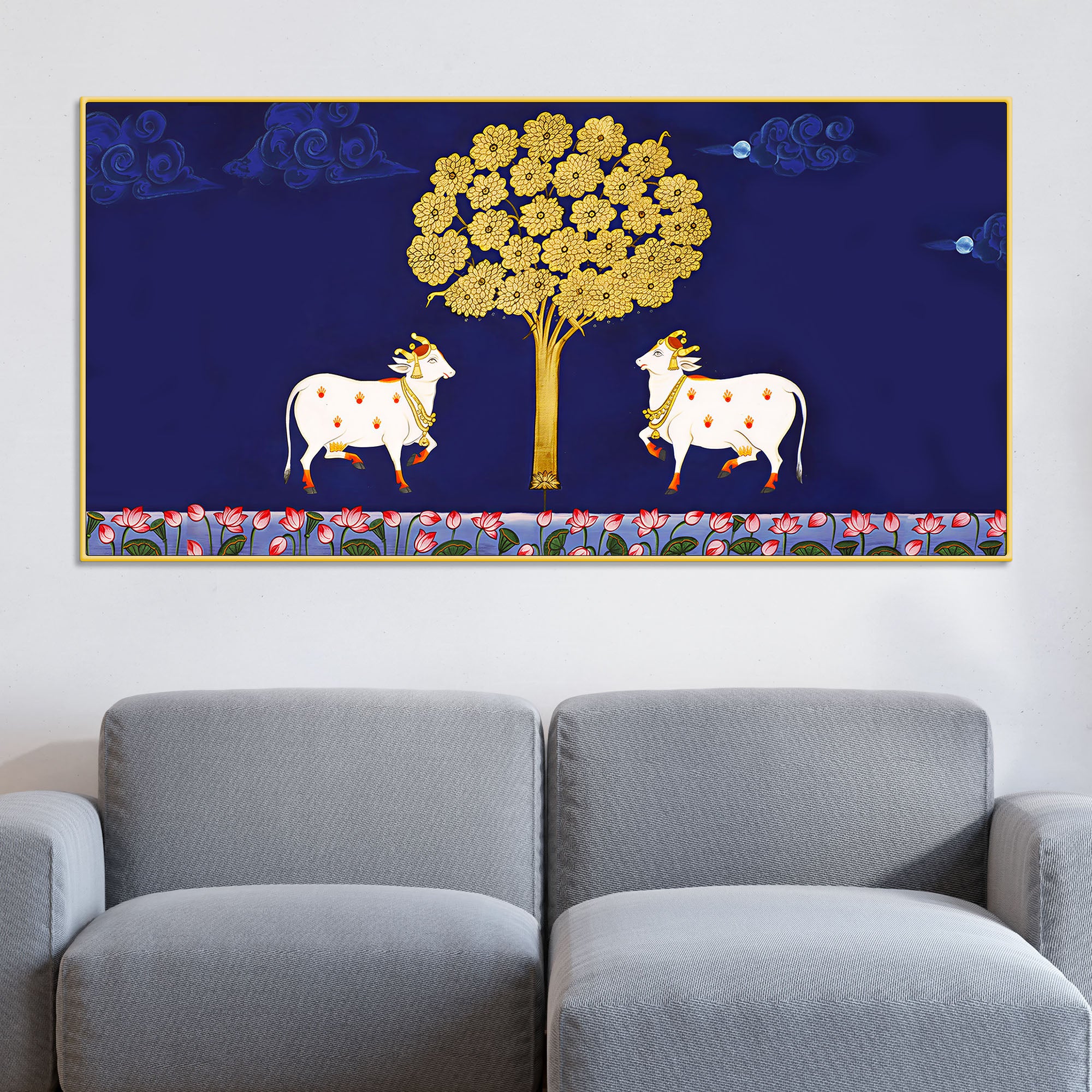 Sacred Cow Pair Wall Painting | Positive Energy Home Decor Art - Image 2