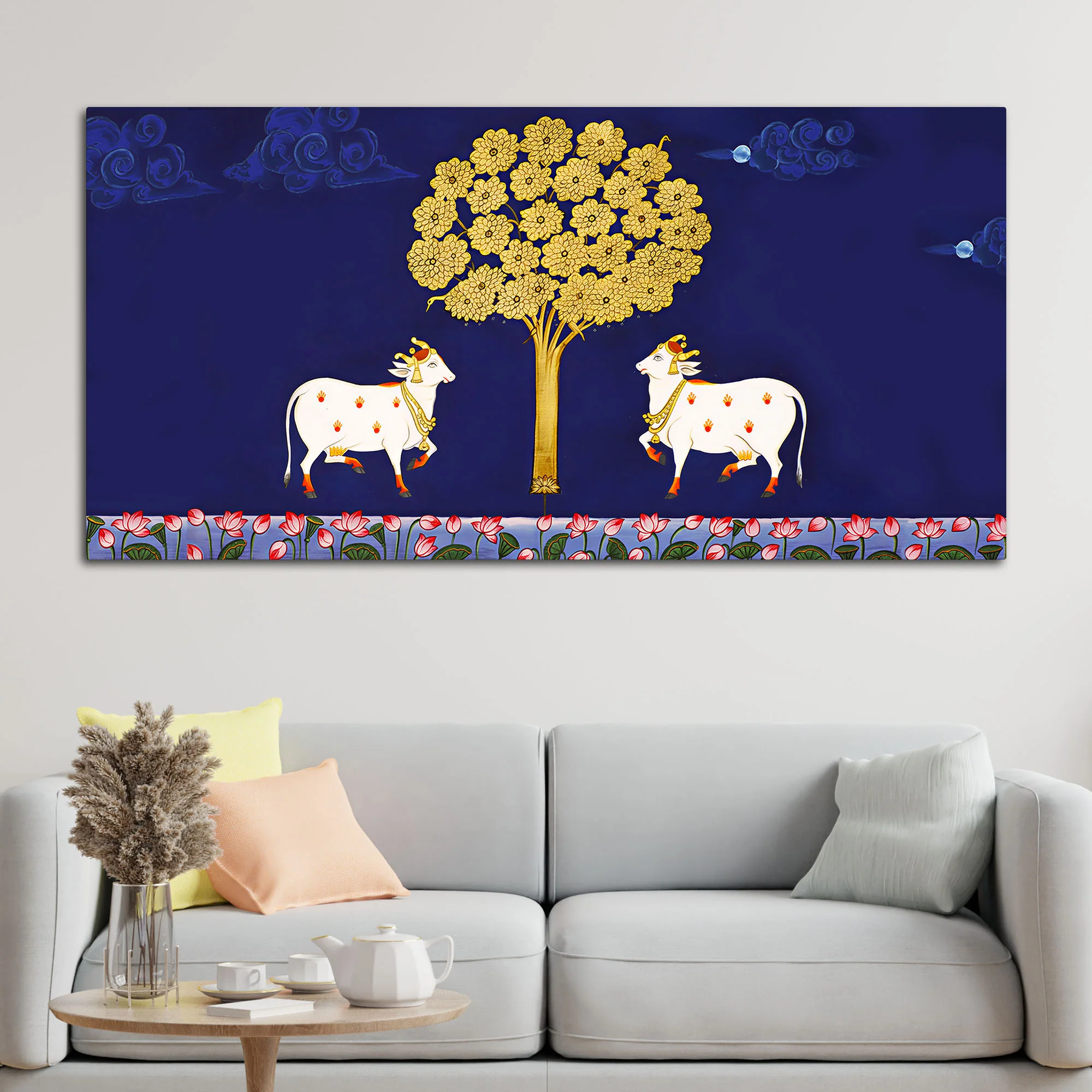 Sacred Cow Pair Wall Painting | Positive Energy Home Decor Art - Image 3
