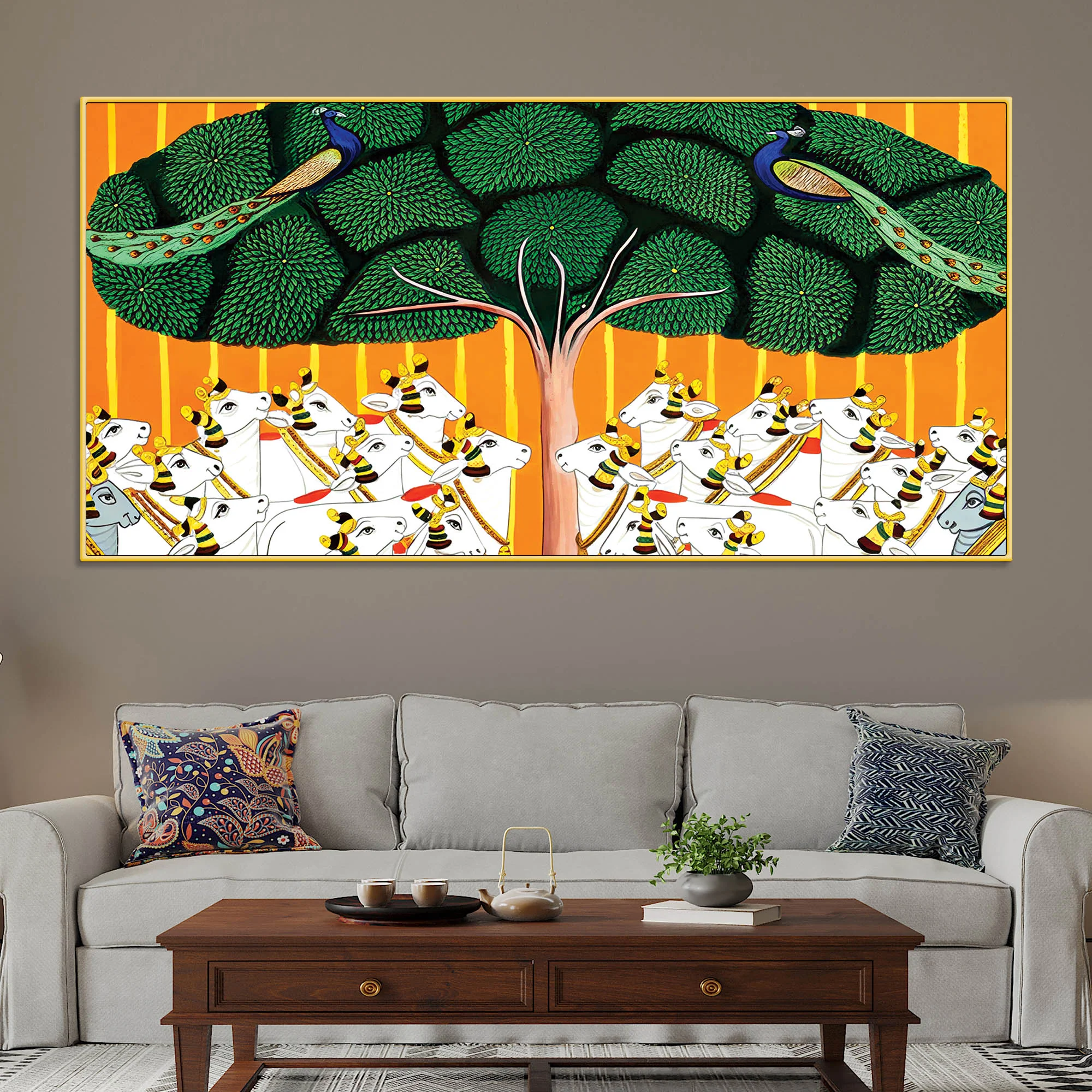 Sacred Cow Pichwai Art Canvas Wall Painting - Image 2