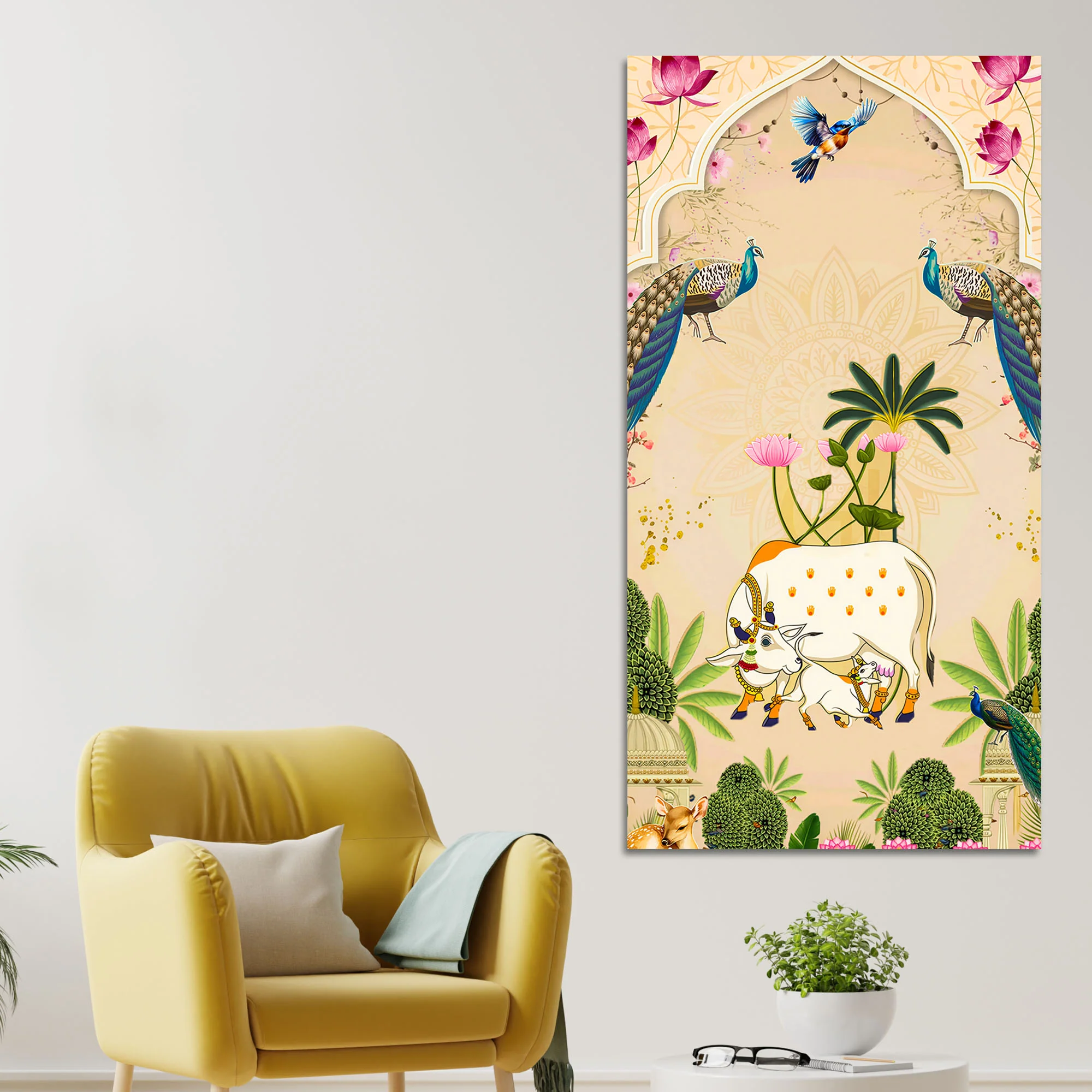 Sacred Cow Pichwai Canvas Wall Painting | Living Room Wall Decor - Image 3