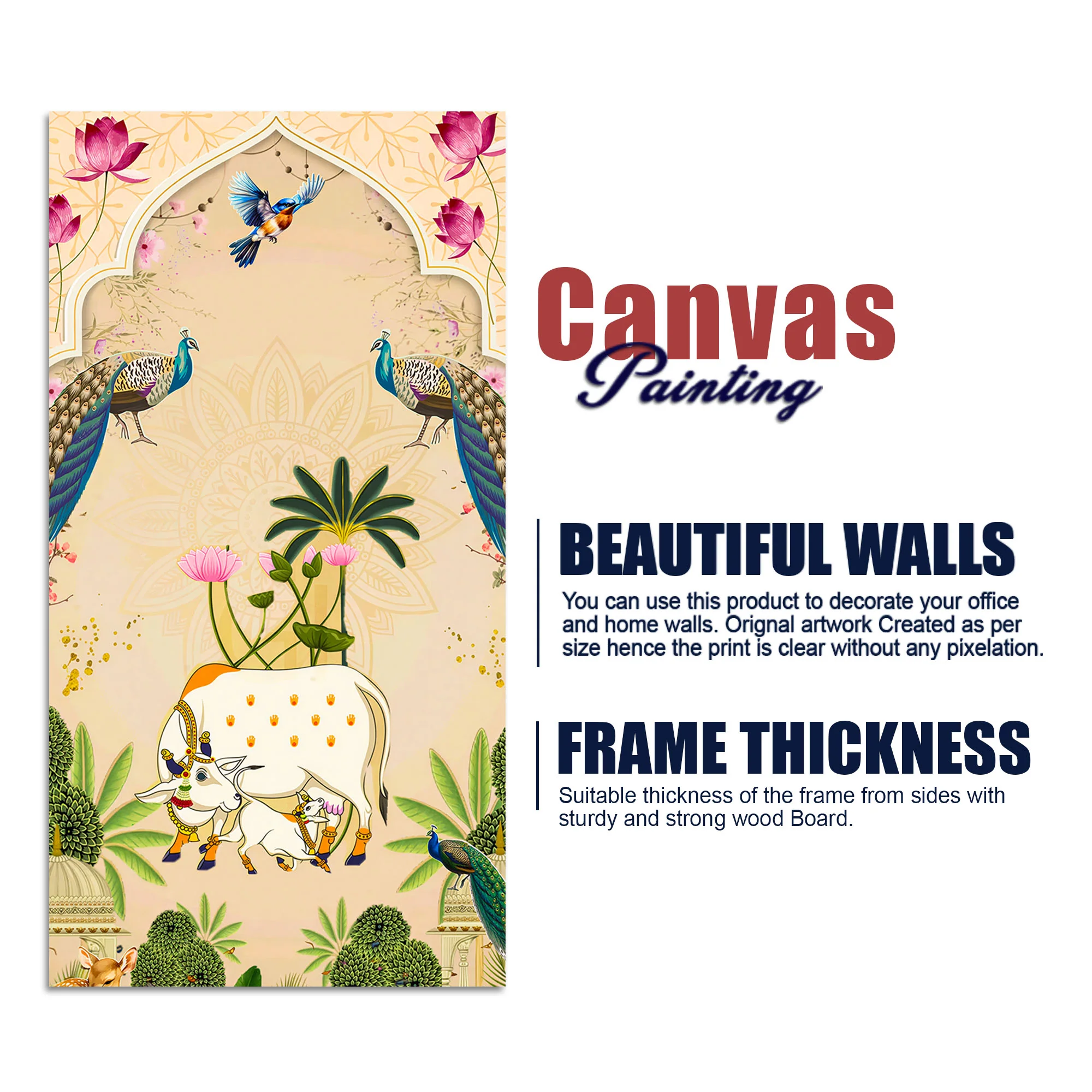 Sacred Cow Pichwai Canvas Wall Painting | Living Room Wall Decor - Image 7