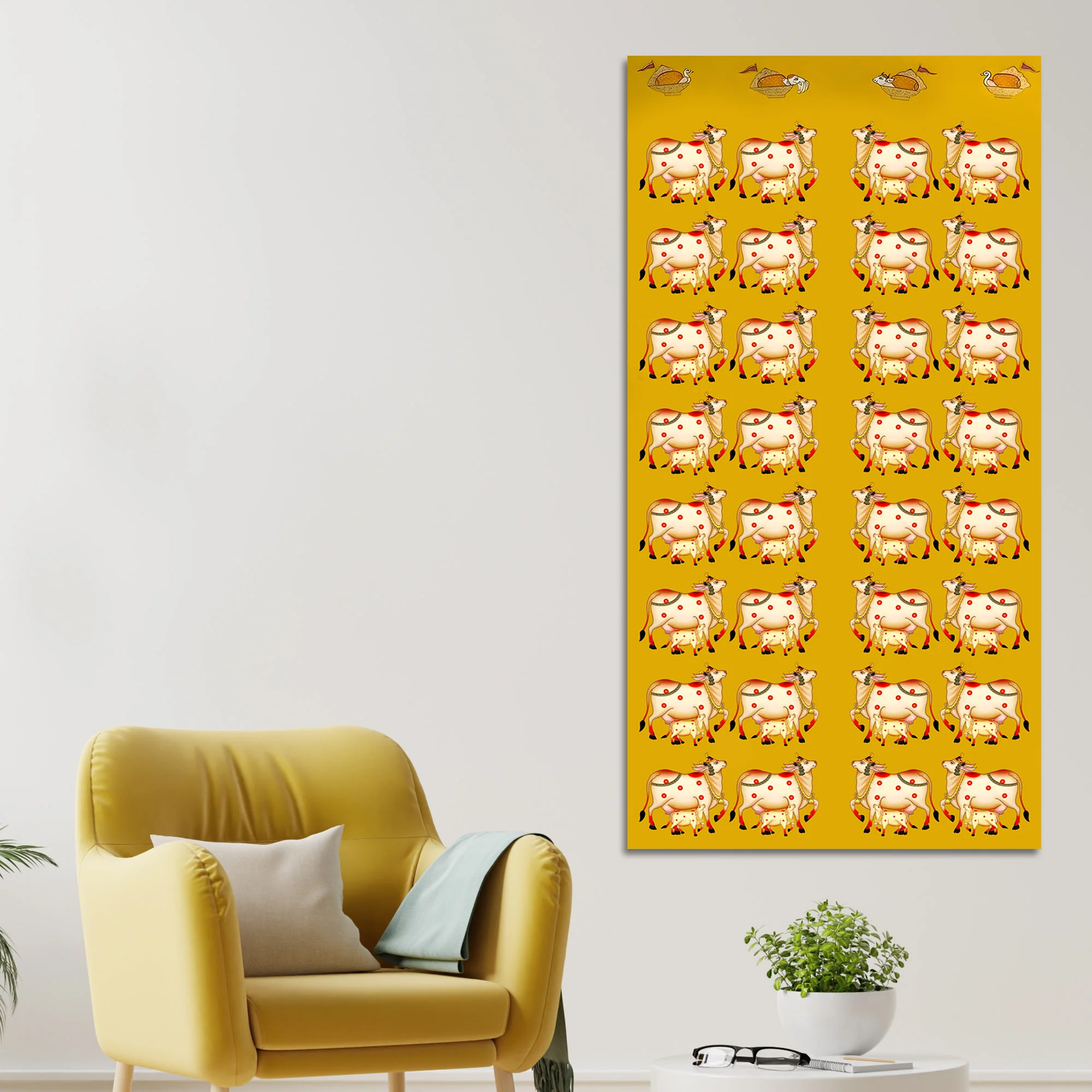 Sacred Cow Pichwai Style Canvas Painting | Nathdwara Inspired Wall Décor Art - Image 3