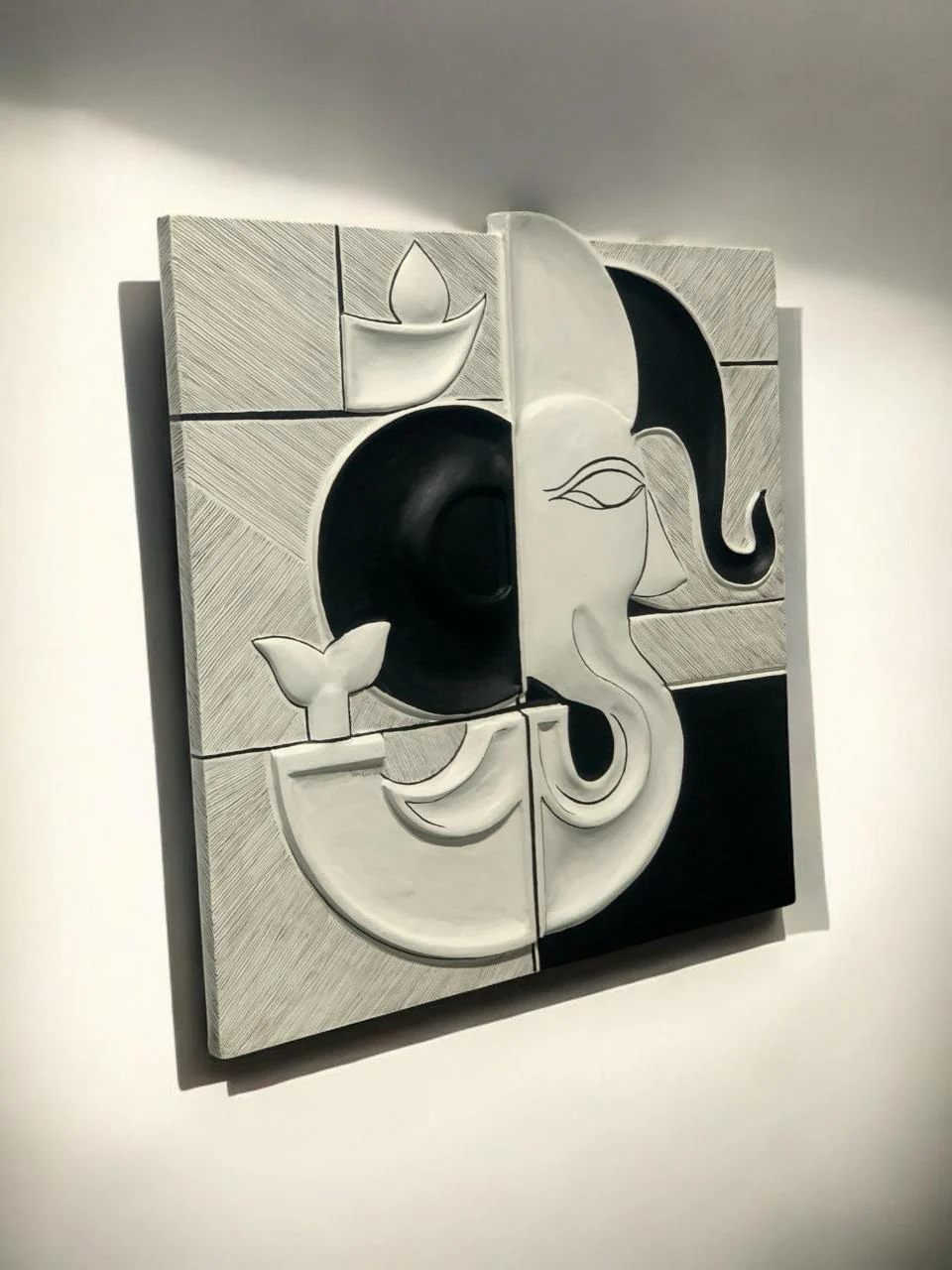 Sacred Ganesha Black and White Color Minimal 3D Wall Art - Image 2