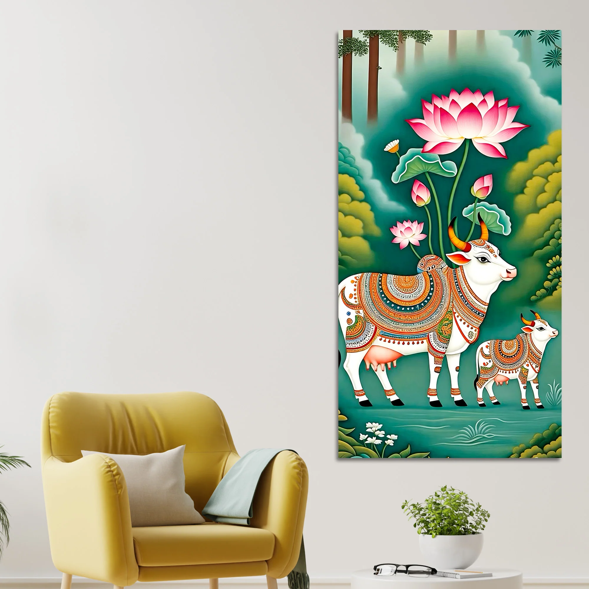 Sacred Gau Mata Canvas Wall Painting | Indian Art for Home Décor - Image 3