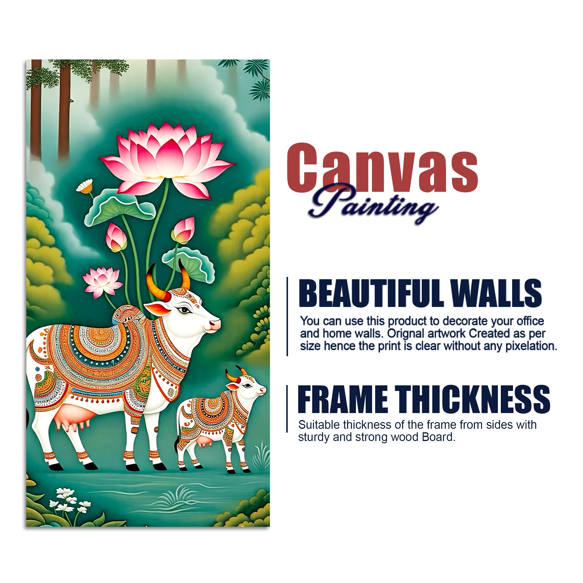 Sacred Gau Mata Canvas Wall Painting | Indian Art for Home Décor - Image 7