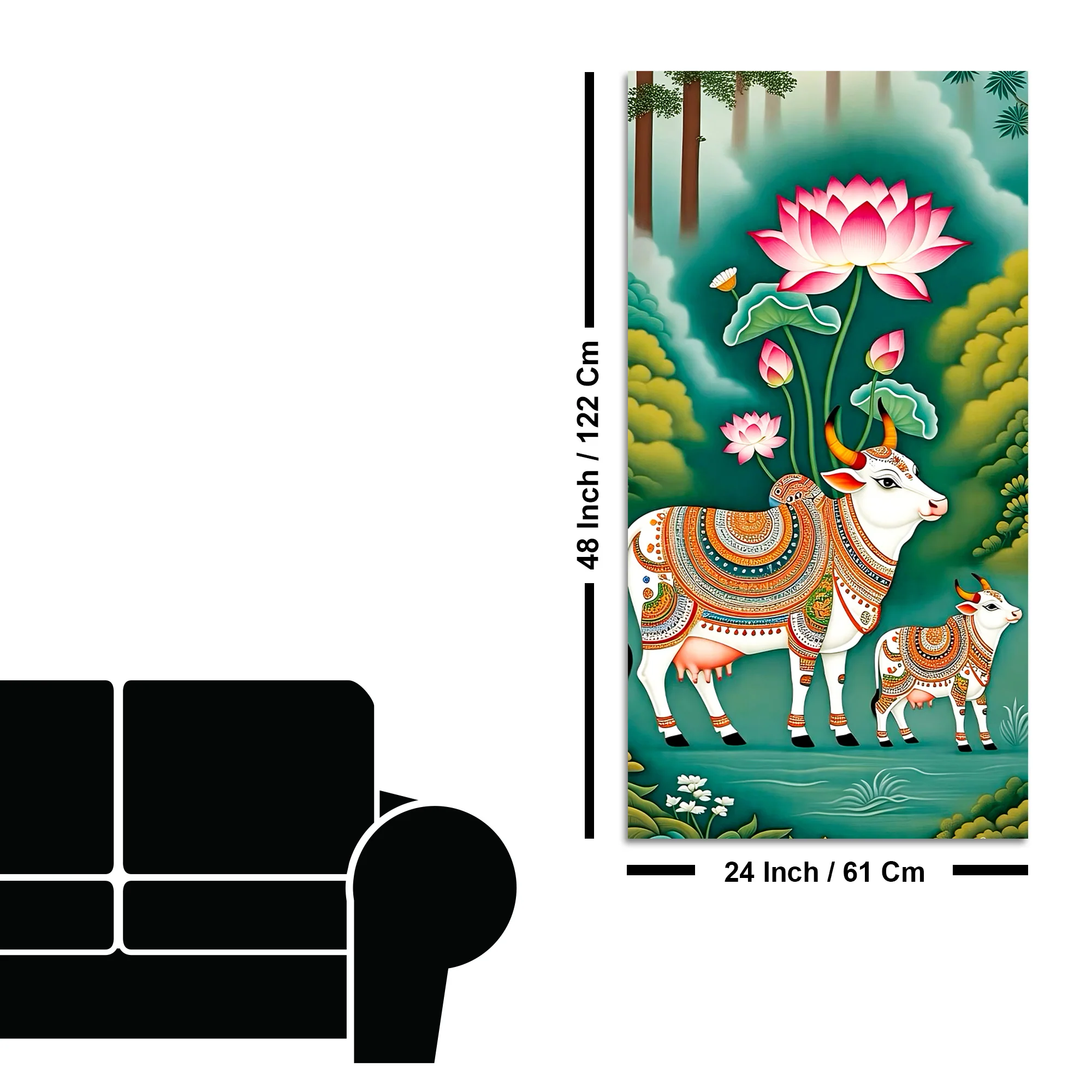 Sacred Gau Mata Canvas Wall Painting | Indian Art for Home Décor - Image 8