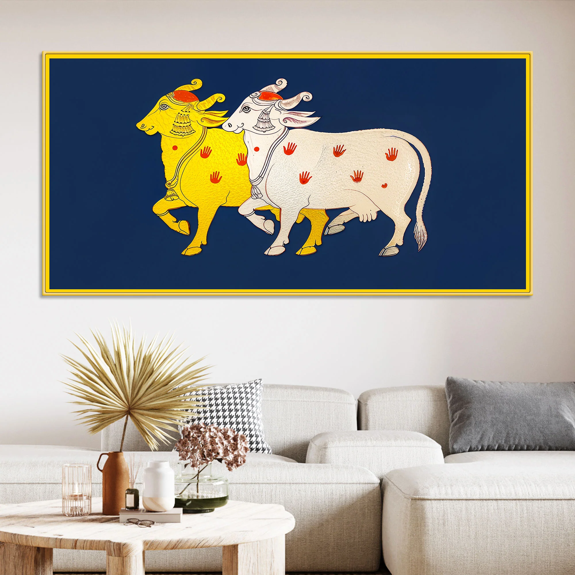 Sacred Gau Mata Pair Wall Painting | Spiritual Home Decor Art - Image 2
