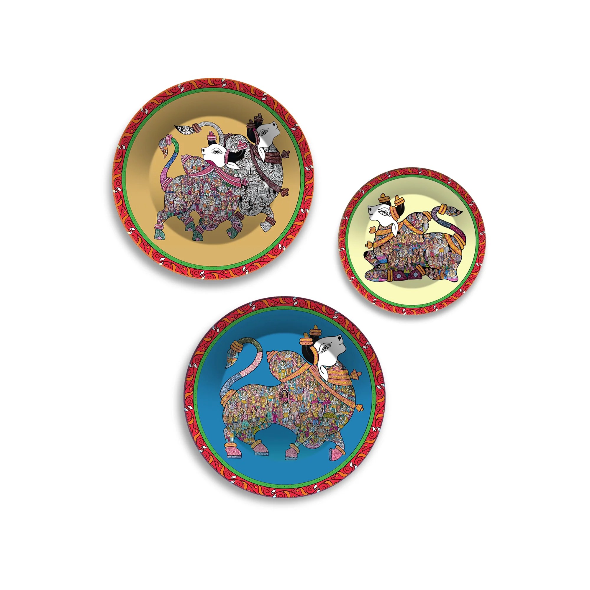 Sacred Guardians Nandi Premium Wall Plates Painting Set of 3 - Image 4