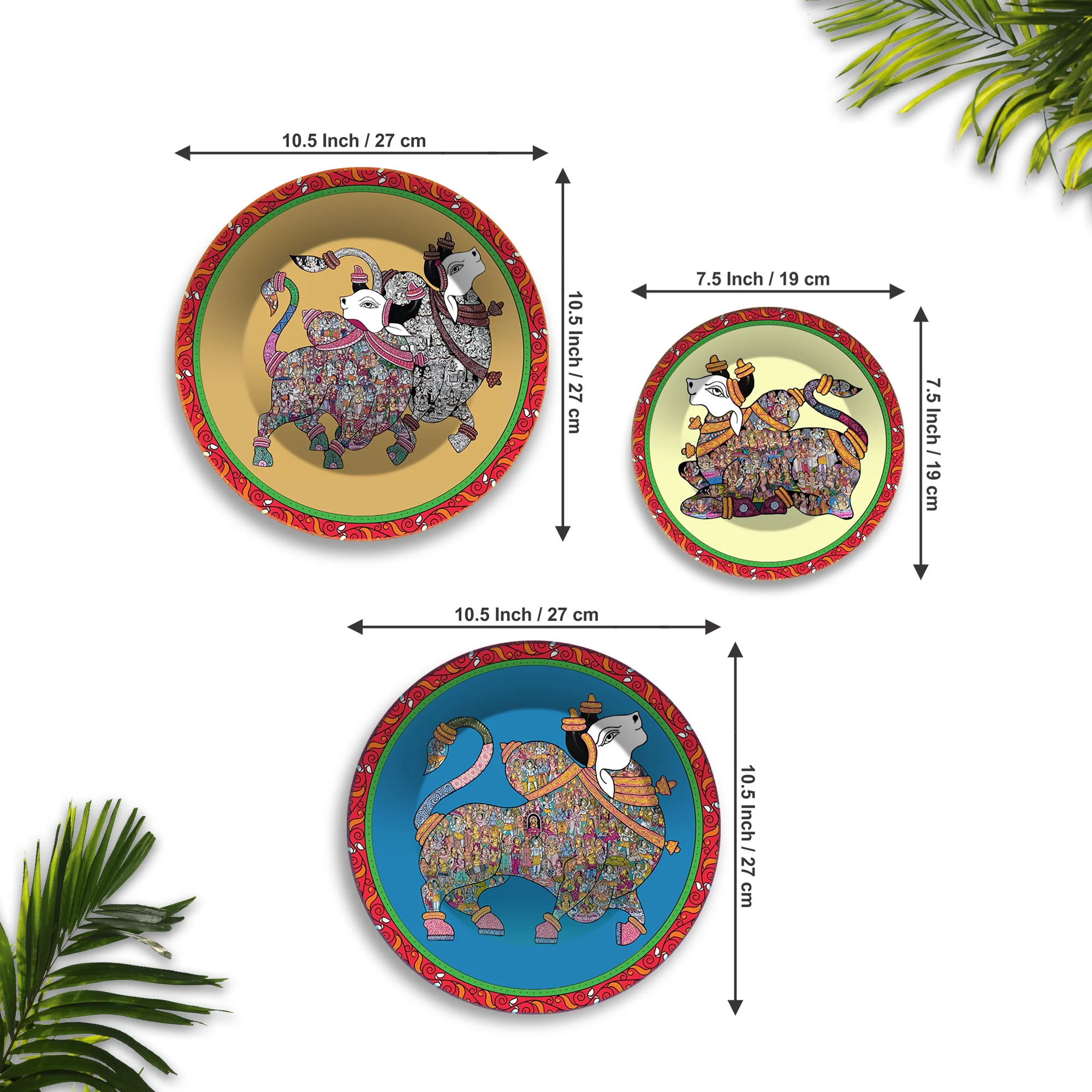 Sacred Guardians Nandi Premium Wall Plates Painting Set of 3 - Image 6