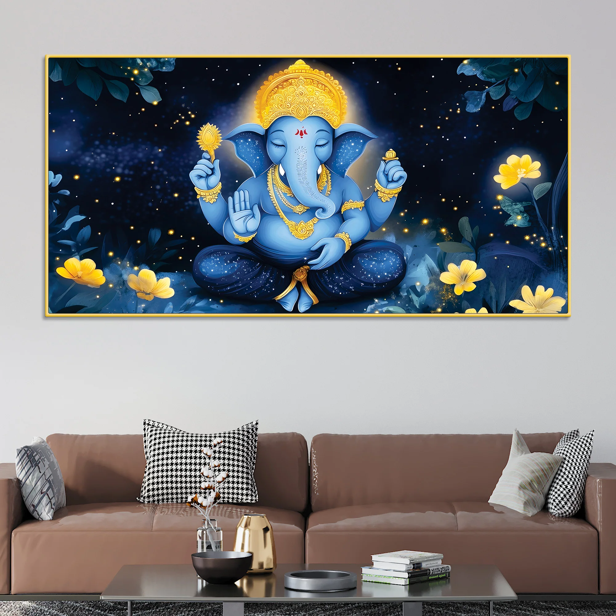 Sacred Lord Shri Ganesh Maditating Canvas Wall Painting – Divine Wall Art for Home & Office Spaces - Image 3