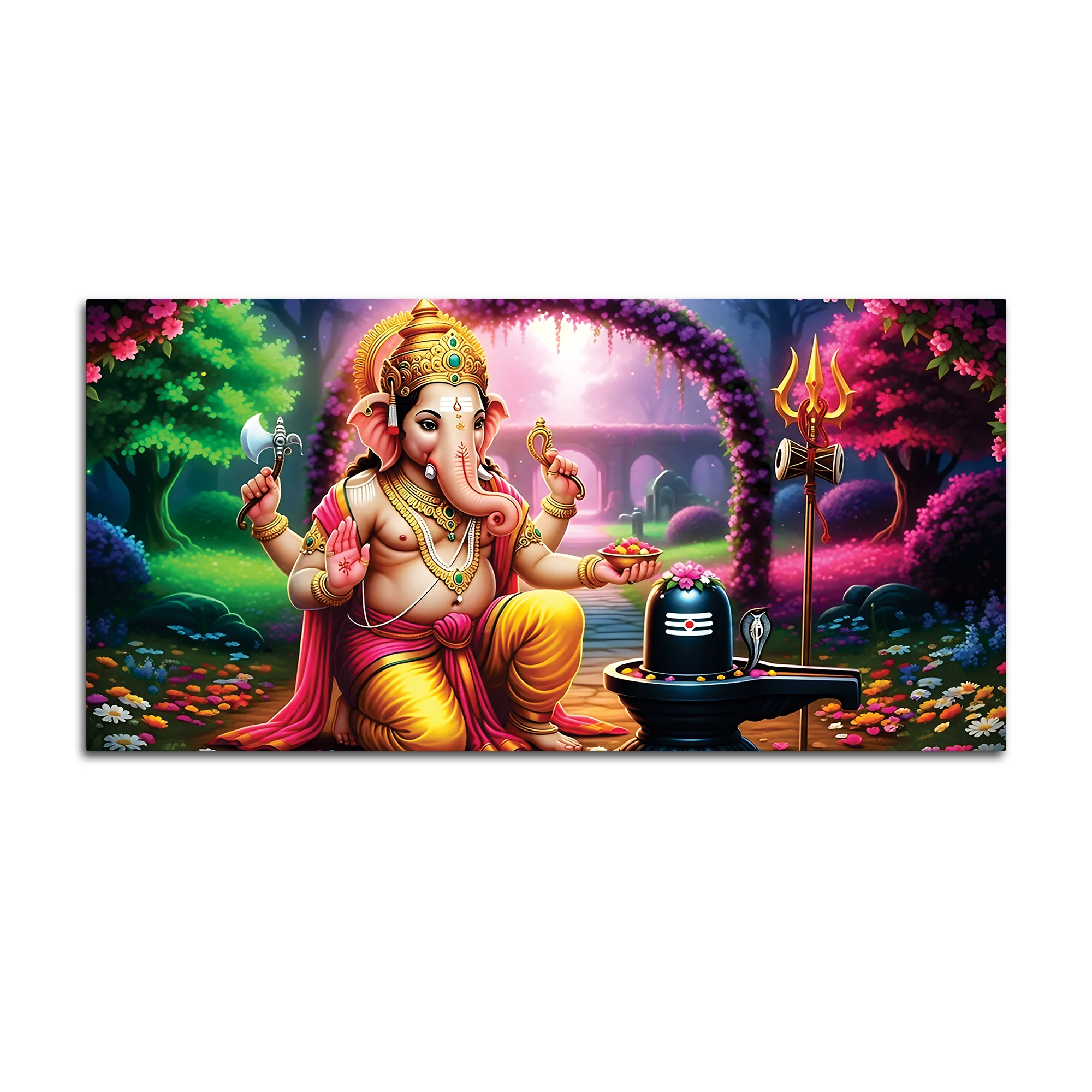 Sacred Lord Shri Ganesh Worshiping Lord Mahadev Shiva Lingam Premium Canvas Wall Painting for Home & Office Wall Decor – Modern Devotion Wall Art - Image 4