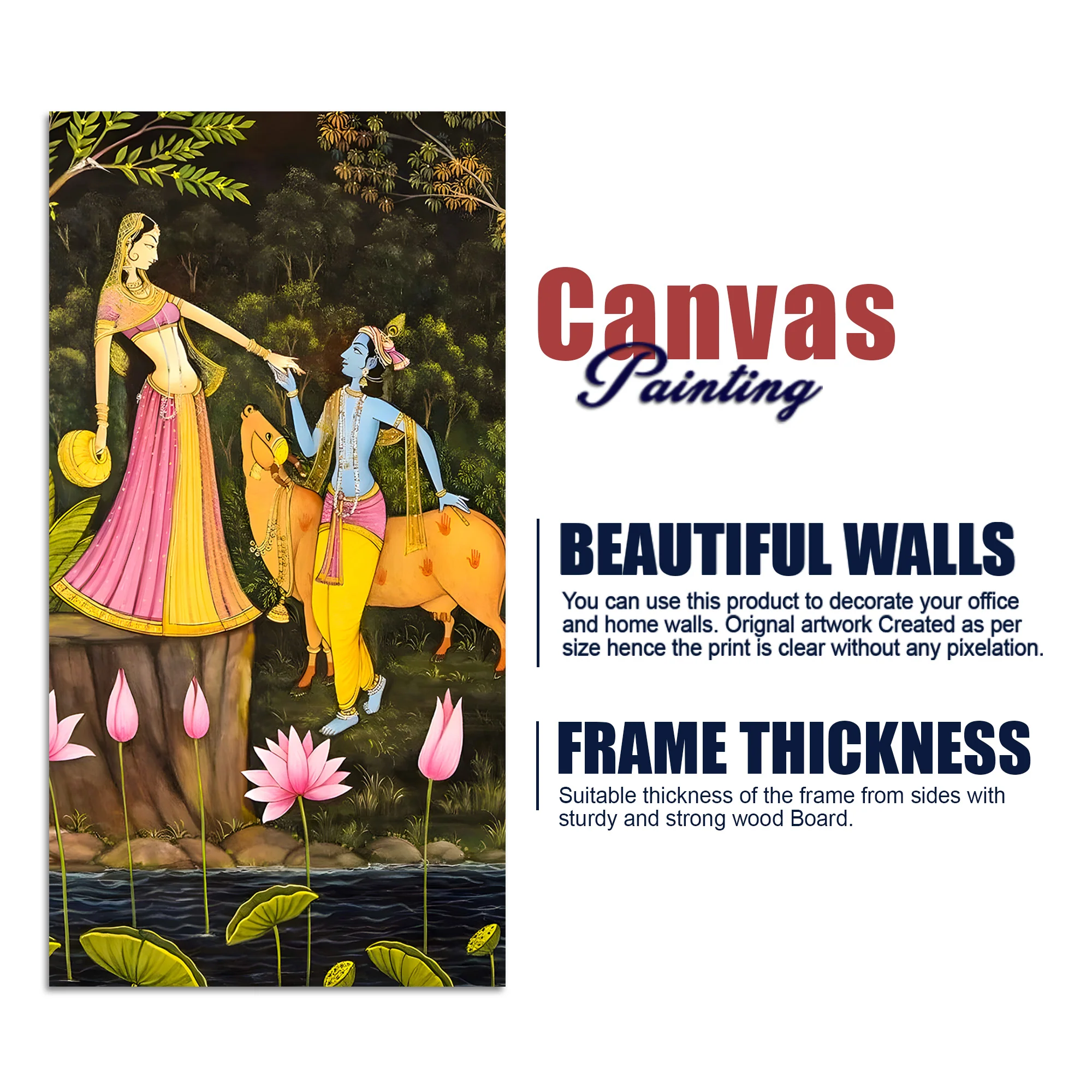 Sacred Radha Krishna with Cow Canvas Wall Art Painting | Spiritual Indian Home Decor - Image 7
