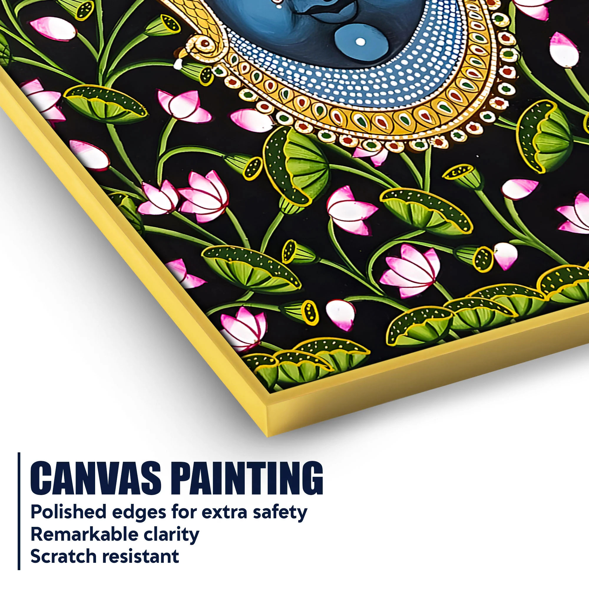 Sacred Shree Krishna Face Dark Floral Themed Indian Canvas Wall Painting - Image 4