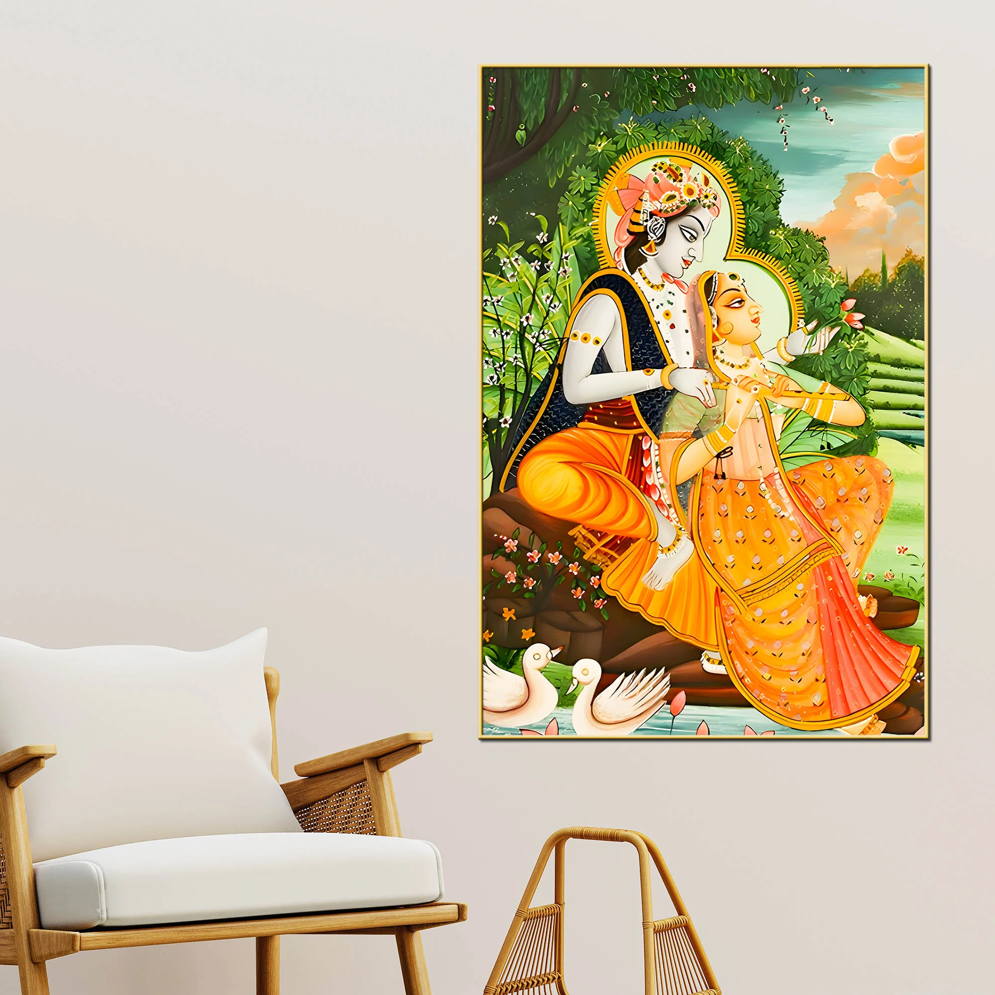 Sacred Shree Radha Krishna Love Canvas Wall Painting for Home & Temple - Image 2