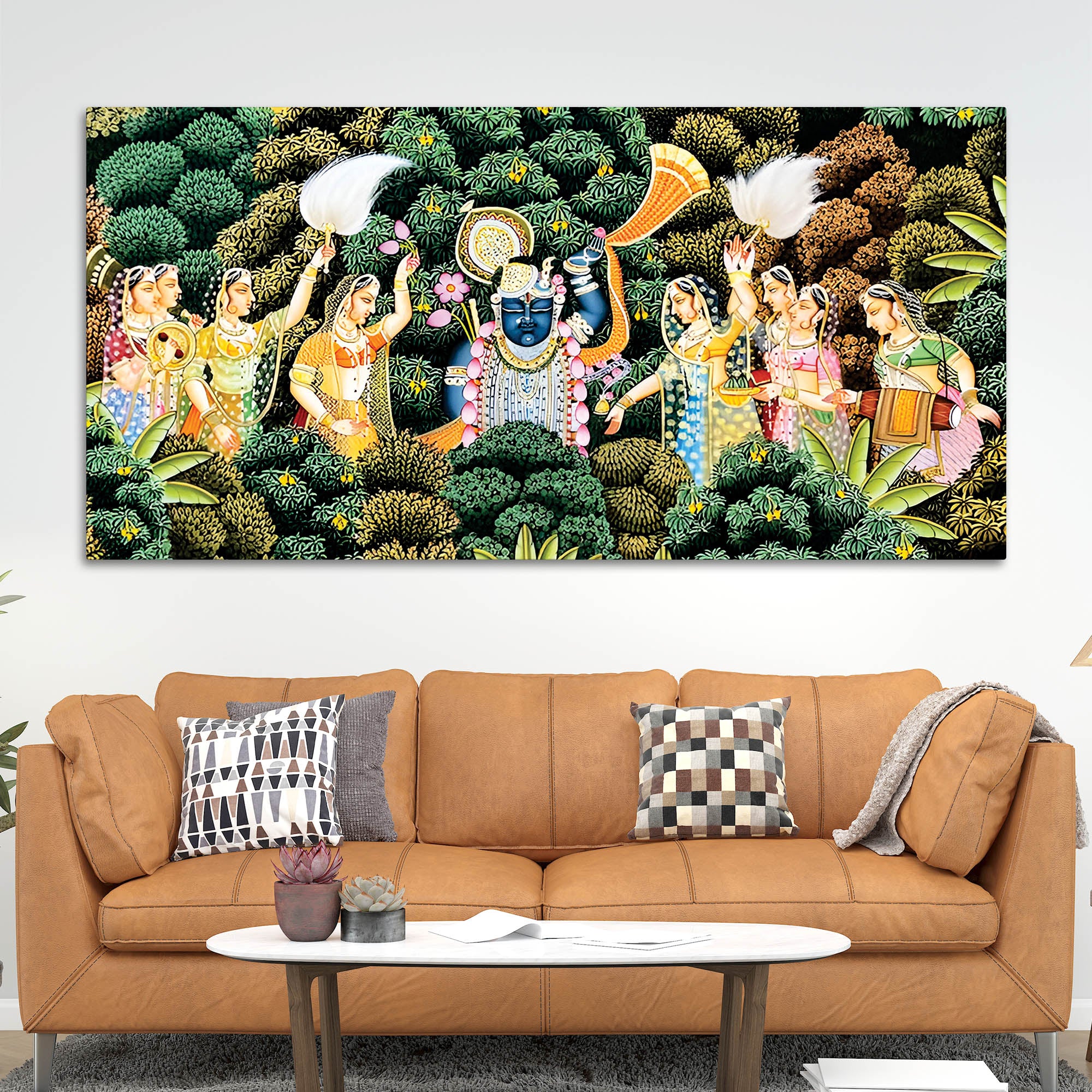 Sacred Shrinathji Pichwai Art Canvas Wall Painting - Image 3