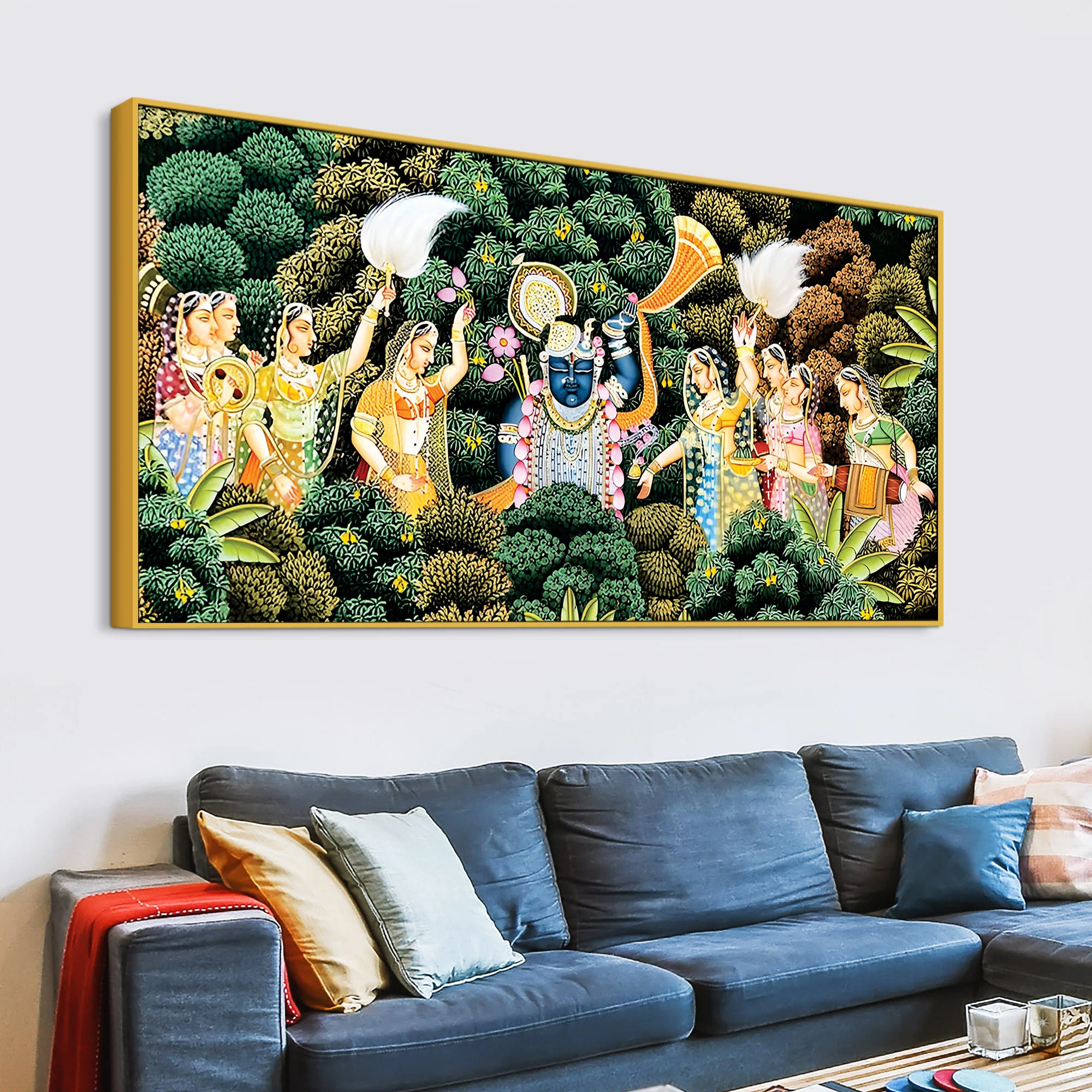 Sacred Shrinathji Pichwai Art Canvas Wall Painting - Image 4