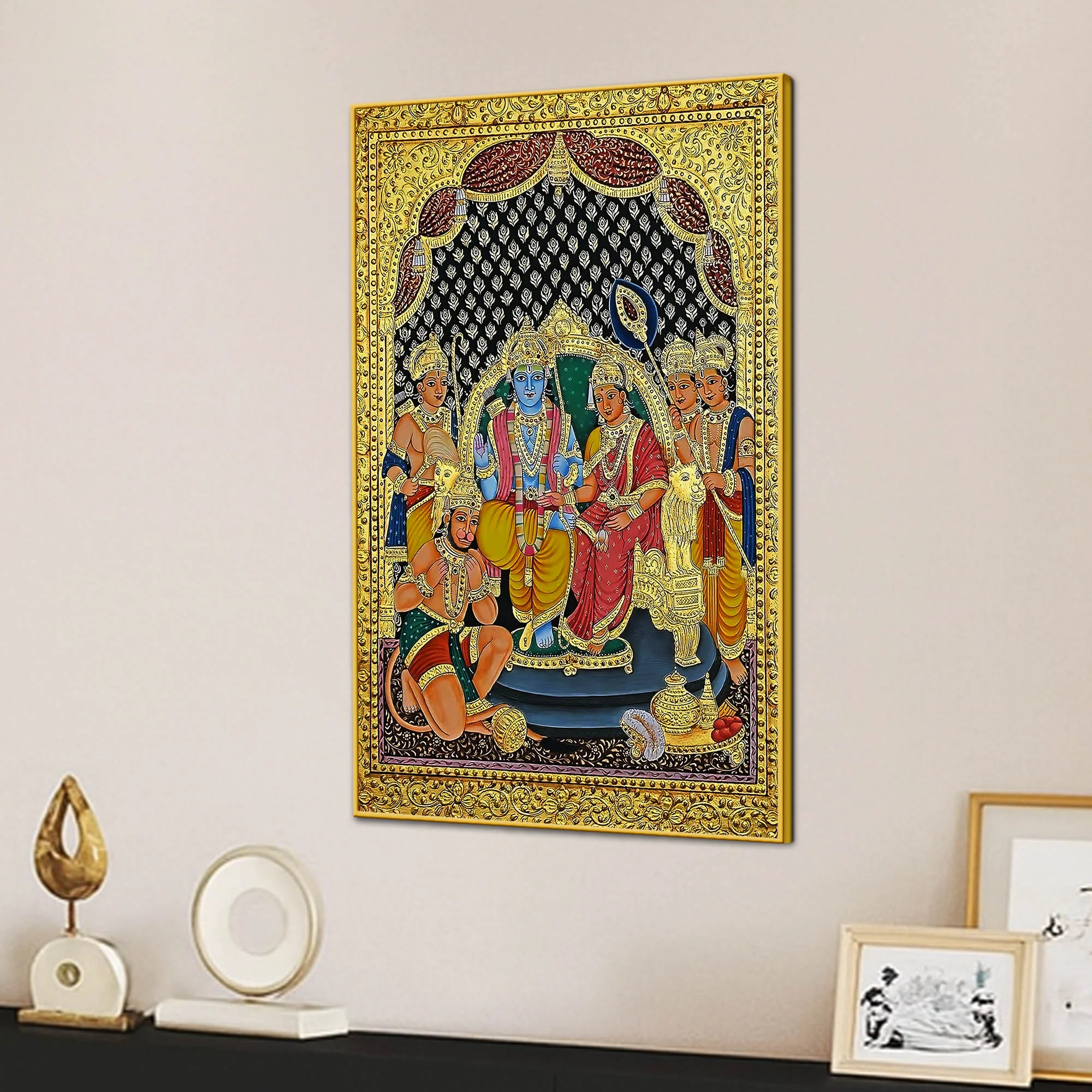 Sacred Sita Ram Family Portrait Temple Inspired Canvas Wall Painting - Image 3