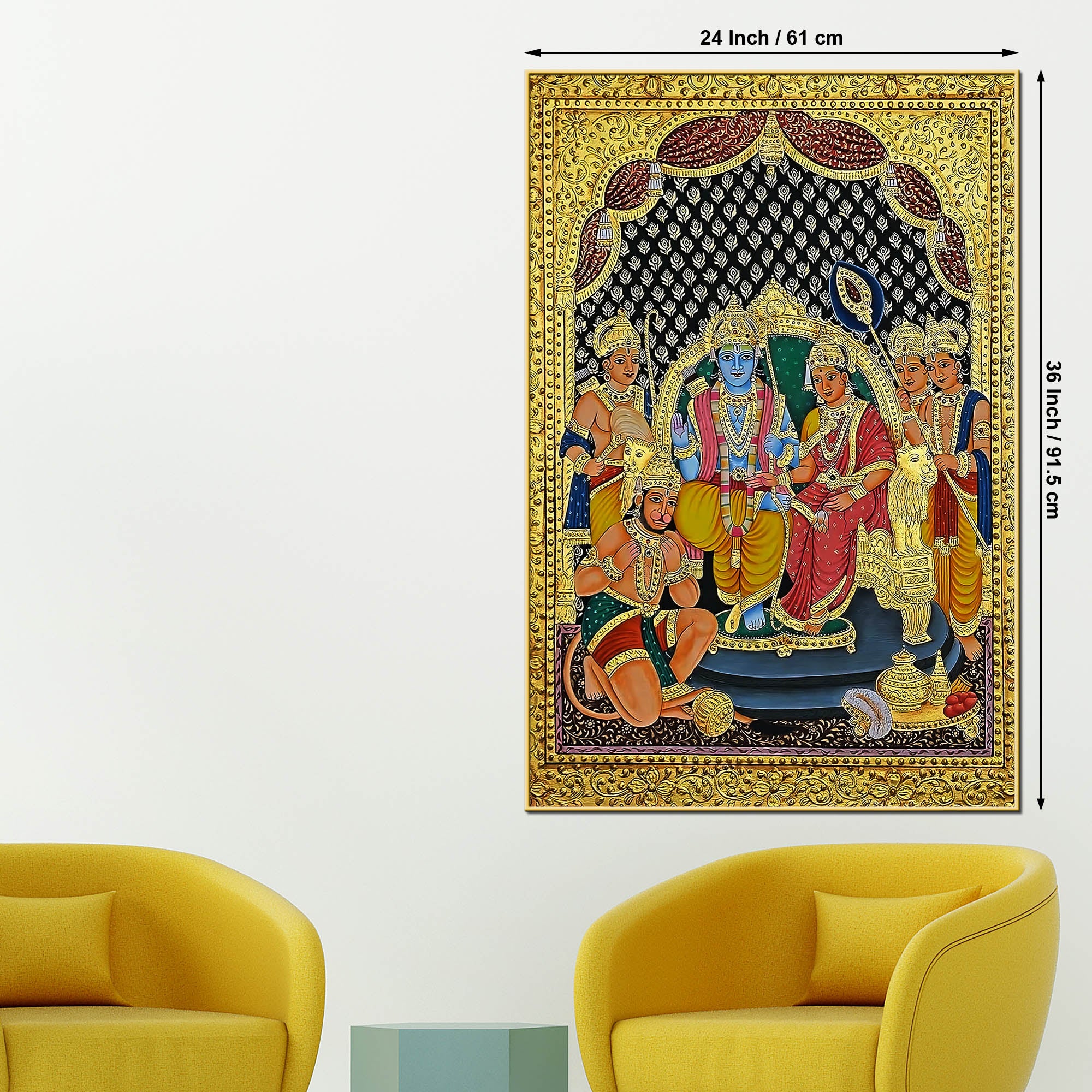 Sacred Sita Ram Family Portrait Temple Inspired Canvas Wall Painting - Image 5