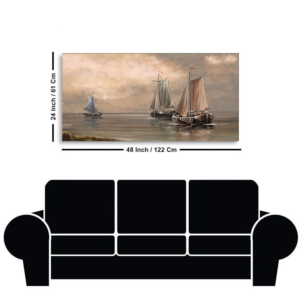 Sailing Boat on the Sea landscape with Fisherman Wall Painting - Image 7