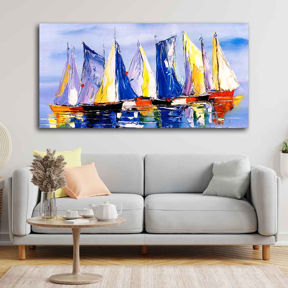 Sailing Boats in Ocean Canvas Wall Painting - Image 3