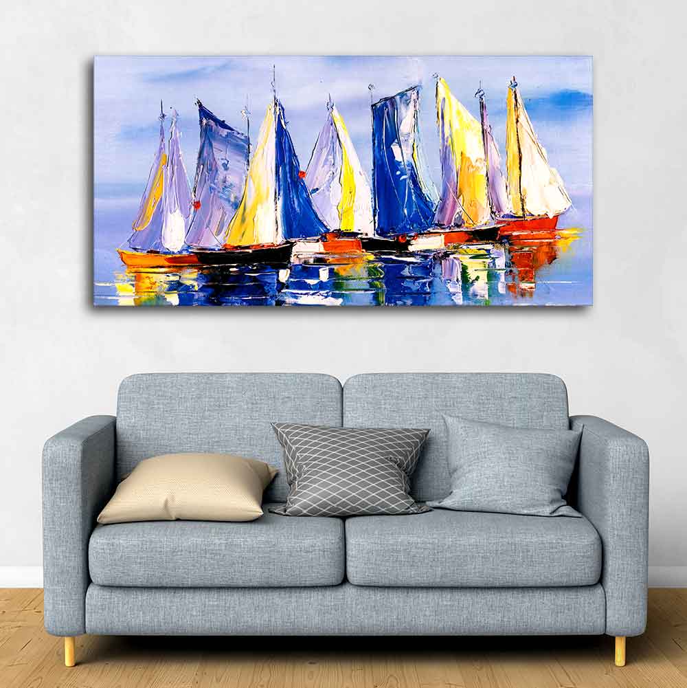 Sailing Boats in Ocean Canvas Wall Painting - Image 4