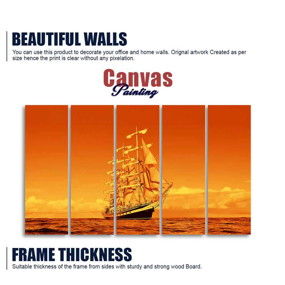 Sailing Ship in Golden Hour Premium Wall Painting Set of Five - Image 5
