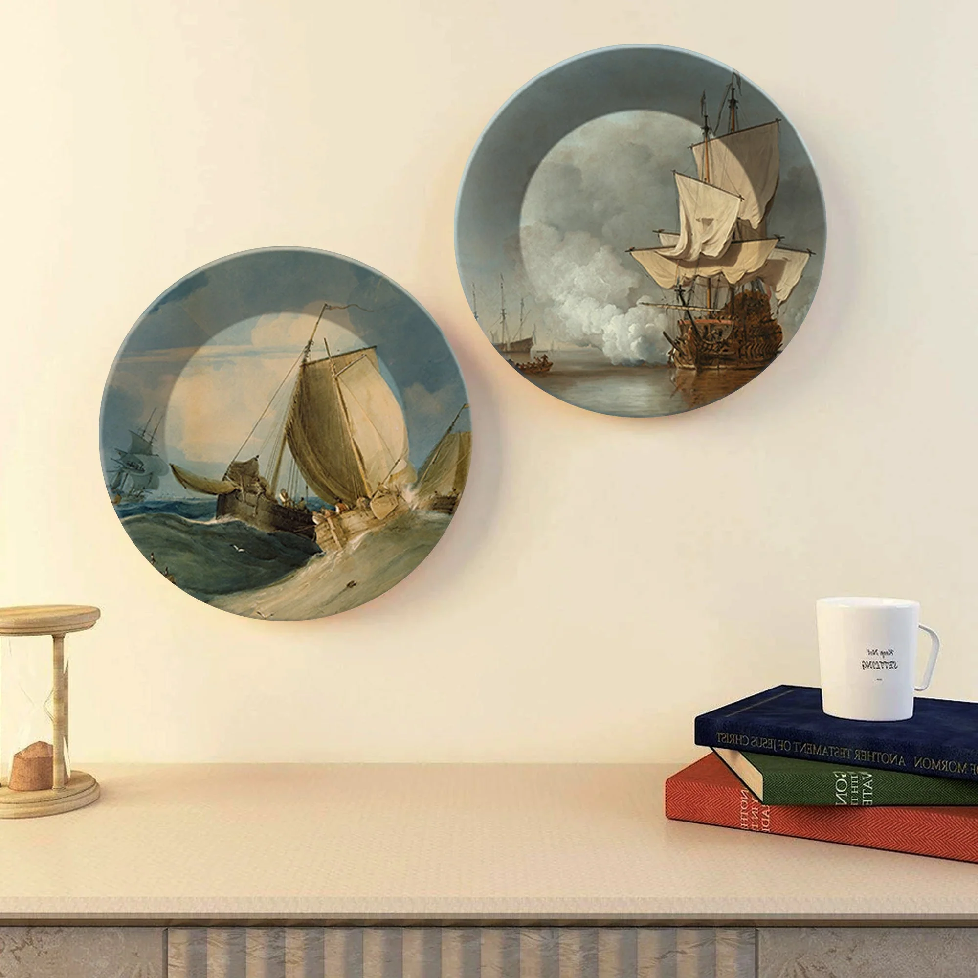 Sailing Ships Ceramic Wall Hanging Plates of Two Pieces - Image 2