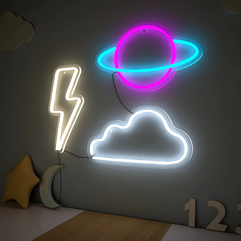 Saturn Planet Cloud and Lightning LED Neon Light- Set of 3 - Image 3