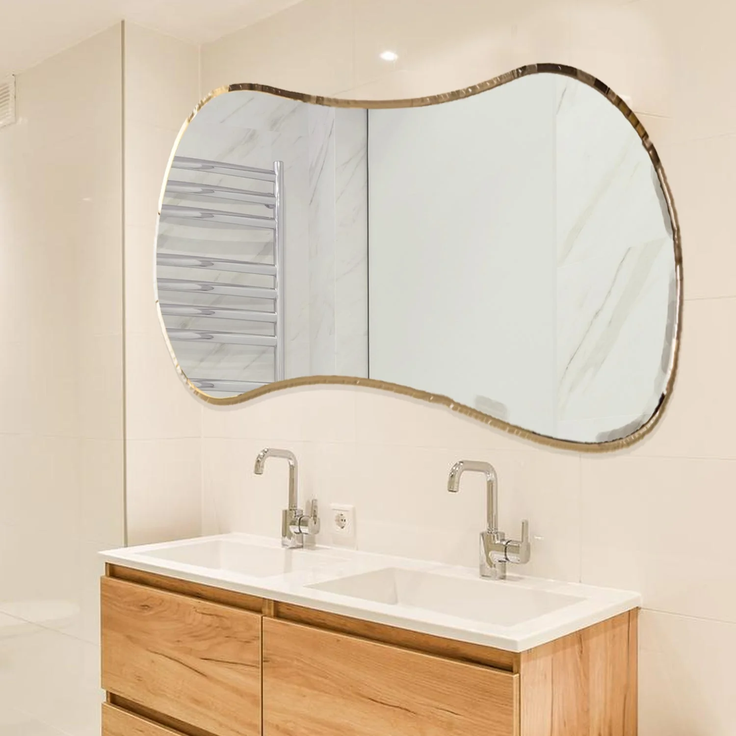 Scandinavian Frameless Beveled Asymmetrical Shape Bathroom Mirror - Image 2