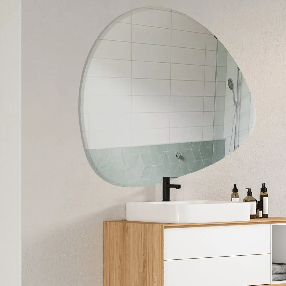 Scandinavian Frameless Beveled Pebble Shape Bathroom Mirror - Image 2