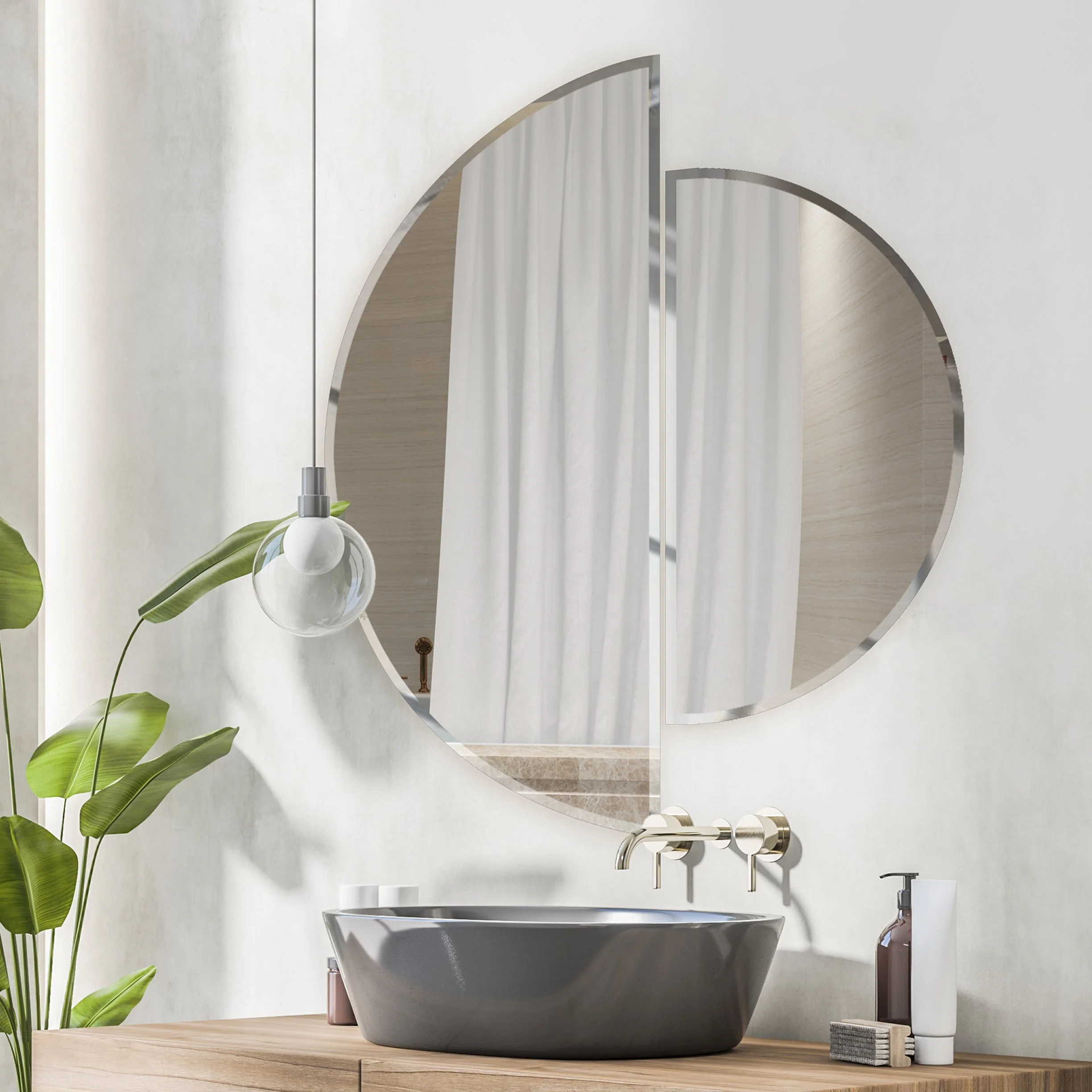 Scandinavian Frameless Beveled Semi Circle Mirror - Image 2