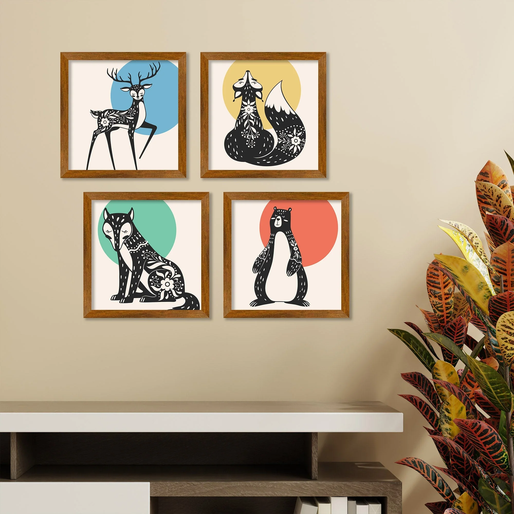 Scandinavian Modern Forest Wooden Wall Frame Set of Four - Image 2