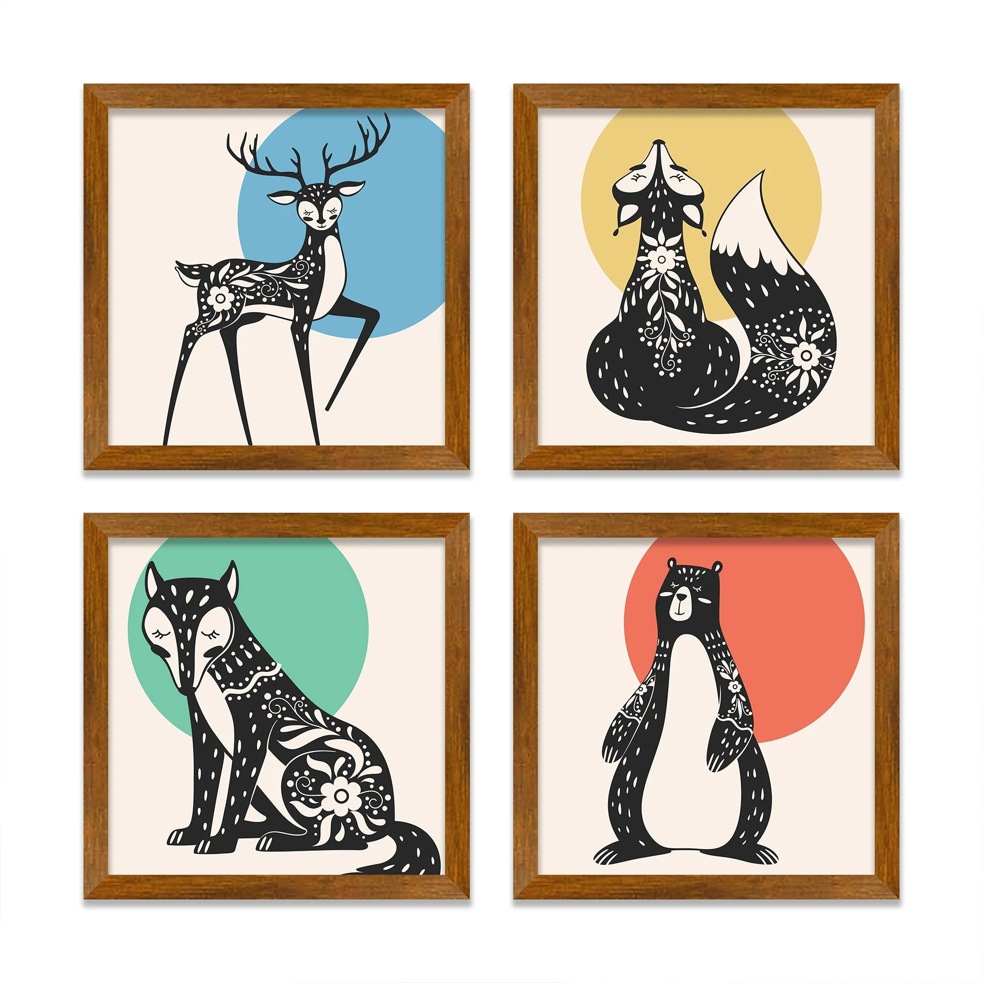Scandinavian Modern Forest Wooden Wall Frame Set of Four - Image 3
