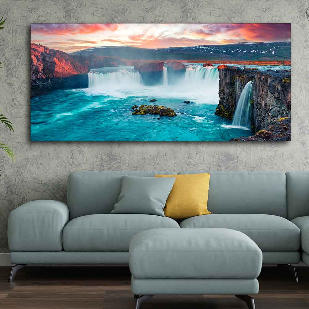 Scenery of Waterfall In Forest Premium Wall Painting - Image 2
