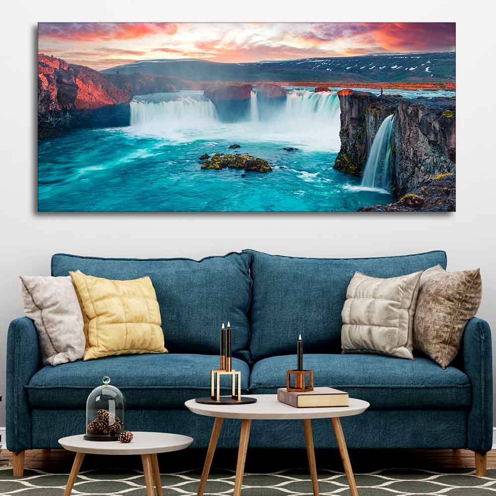 Scenery of Waterfall In Forest Premium Wall Painting - Image 3