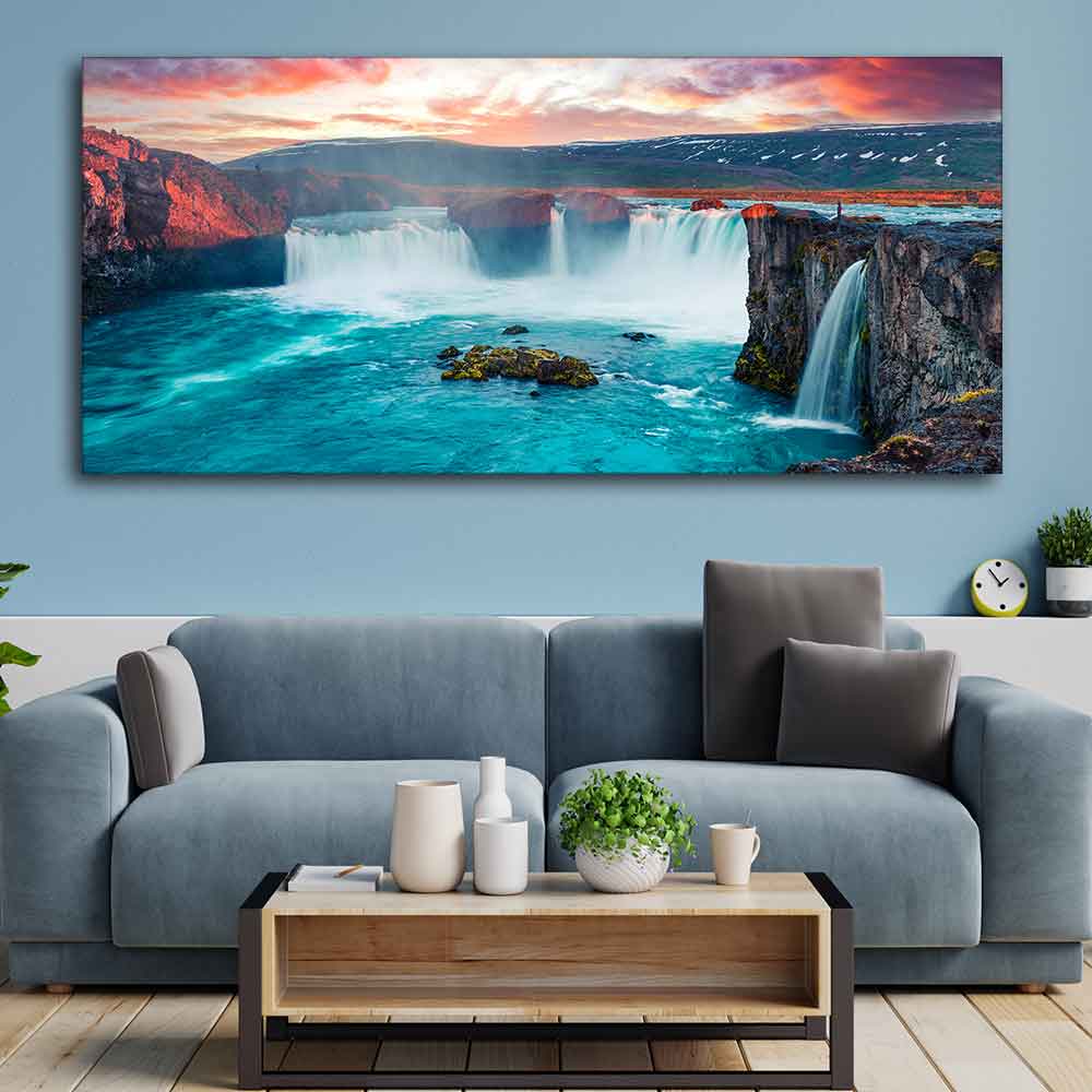 Scenery of Waterfall In Forest Premium Wall Painting - Image 4