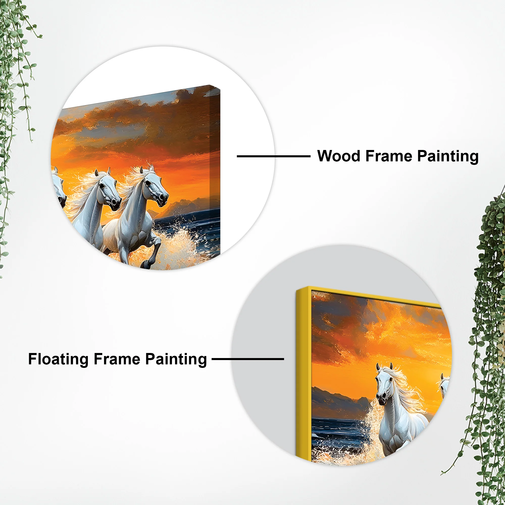 Scenic view of Seven Horses Running at Beach Canvas Wall Painting - Image 5