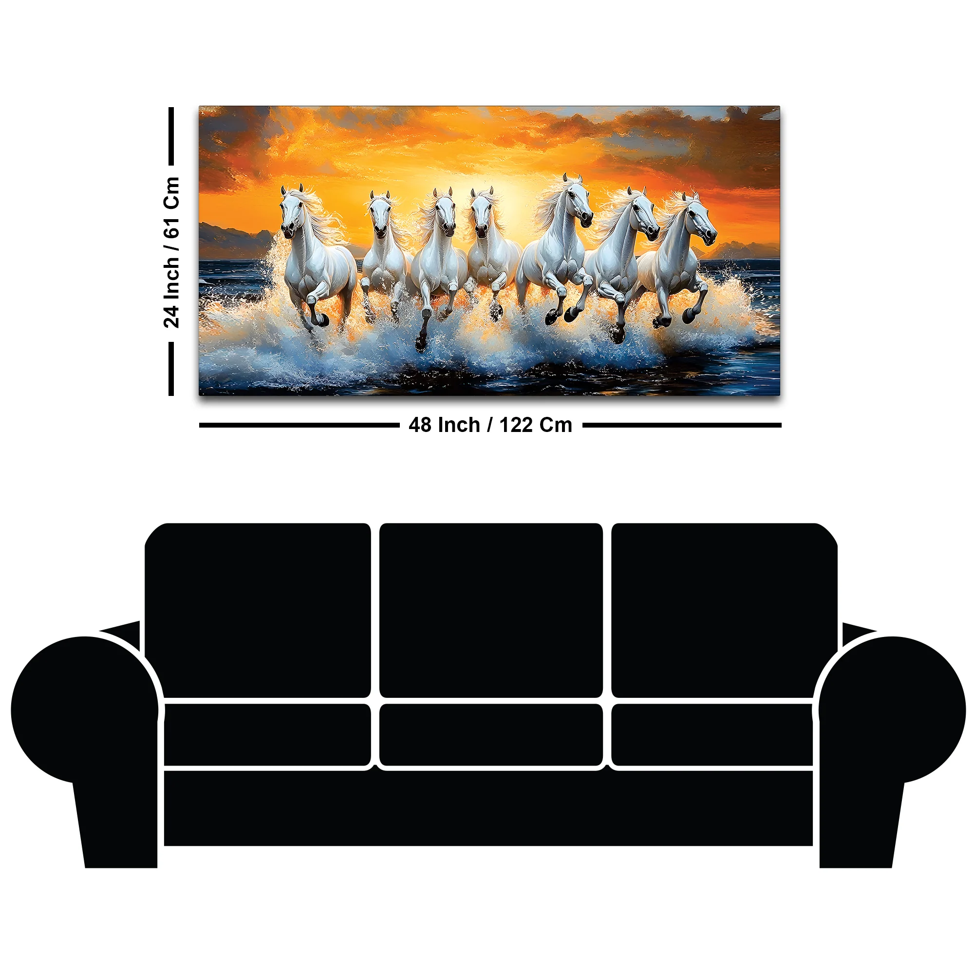 Scenic view of Seven Horses Running at Beach Canvas Wall Painting - Image 8