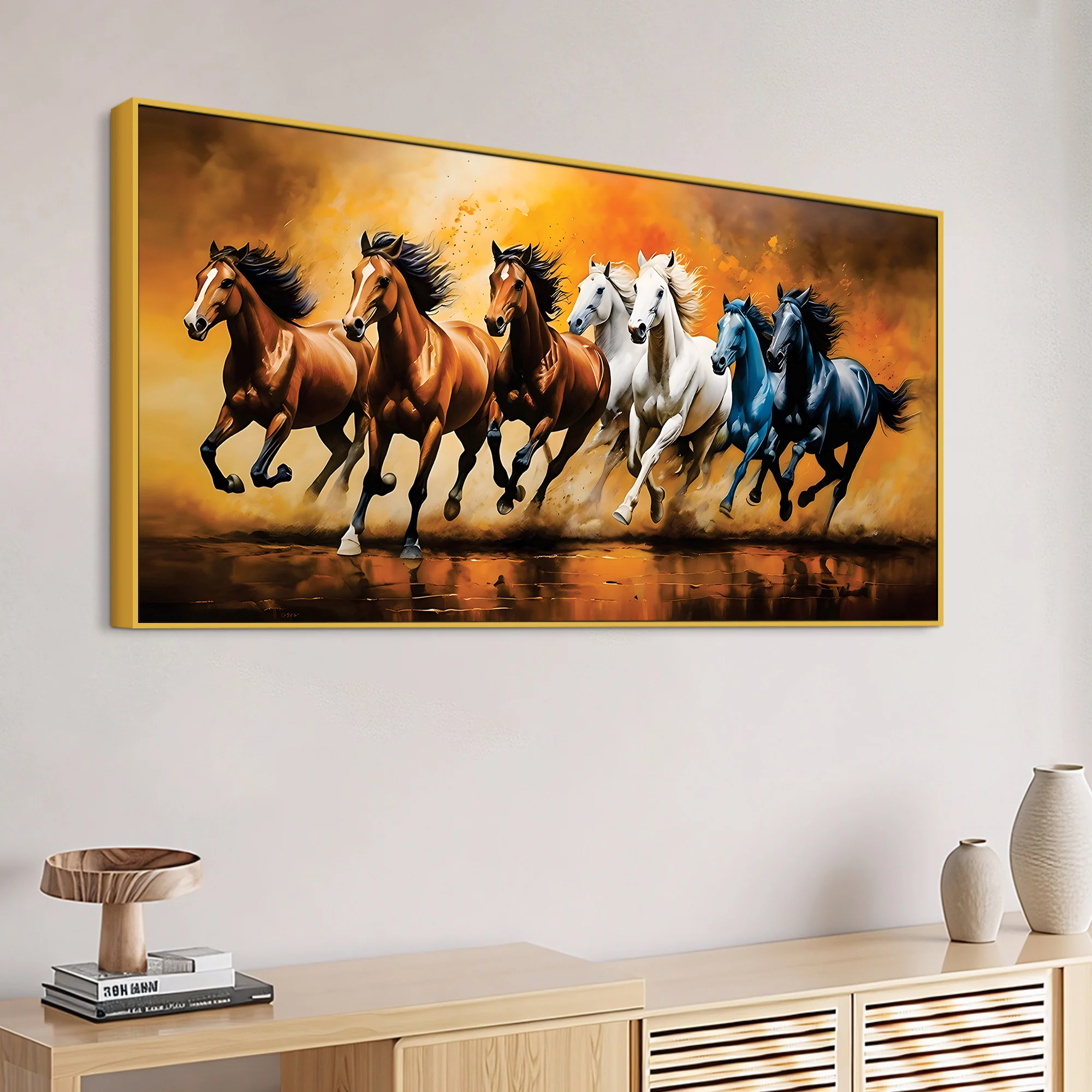 Scenic view of Seven Horses Running Canvas Wall Painting - Image 4